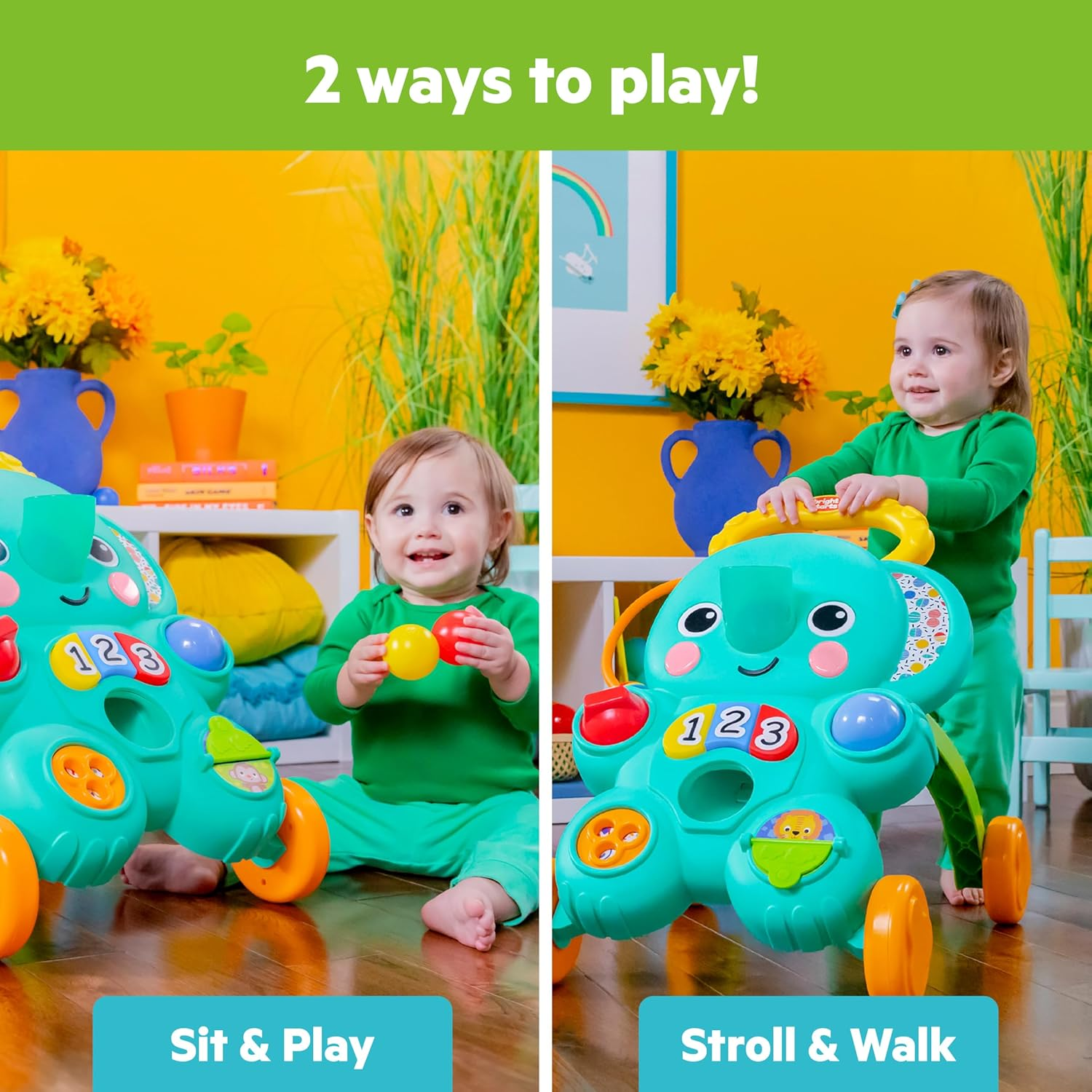 Bright Starts Stroll 'N Roll 2-In-1-Ball Play Walker - Elephant with Lights and Music, Unisex, 6 Months+ image number 3