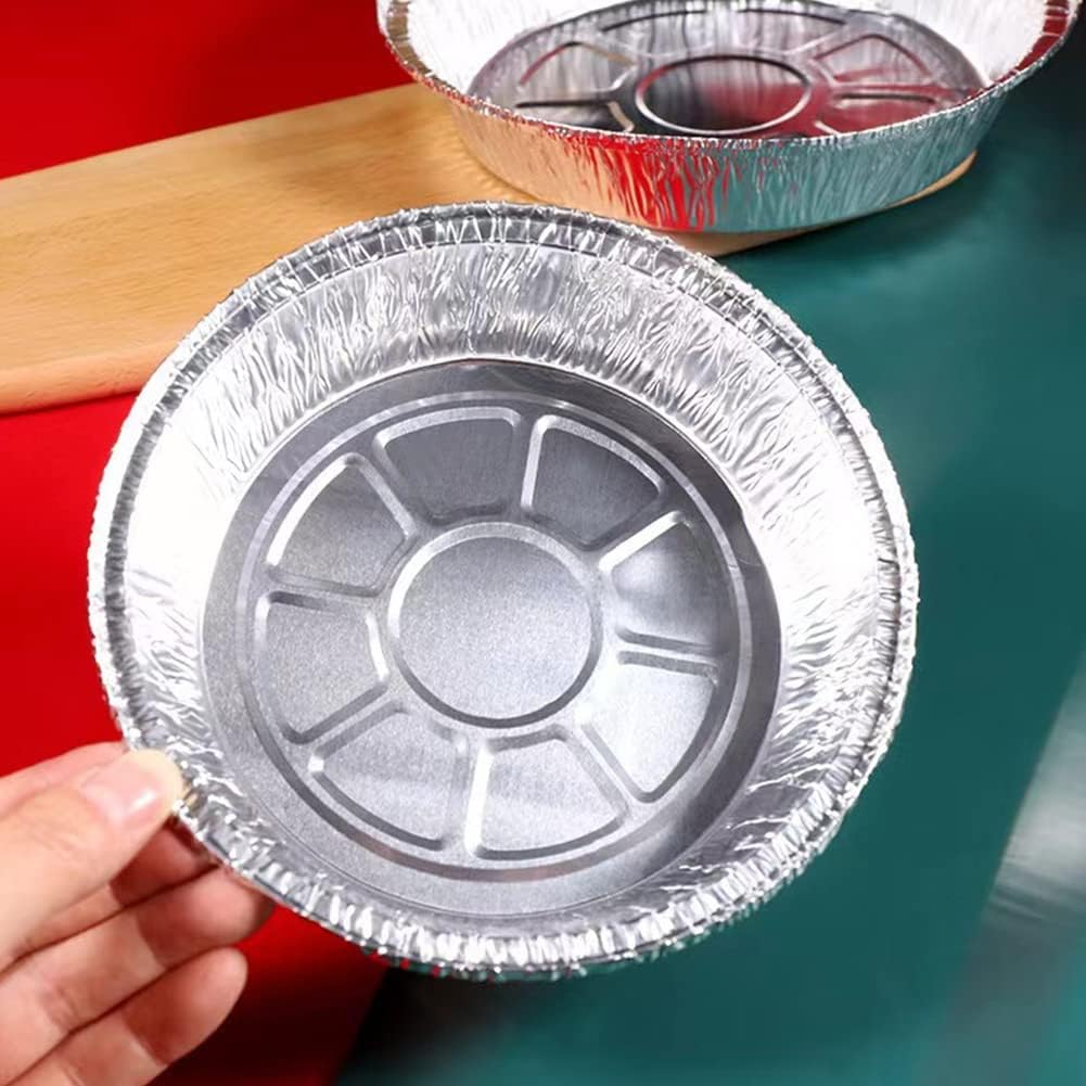 50Pcs round Foil Trays, Disposable Foil Baking Trays, Aluminium Foil Tray Containers, Oven Air Fryer round BBQ Oilproof 8Inch Aluminum Foil Liner Roasting(Size:20.3Cm/8Inch)