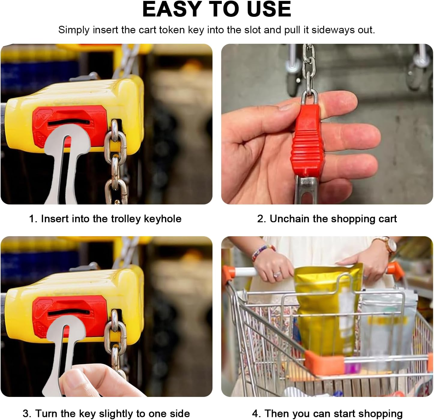 10Pcs Stainless Steel Shopping Trolley Token and Remover Key Rings for Supermarket and Convenience Store Unlock image number 4