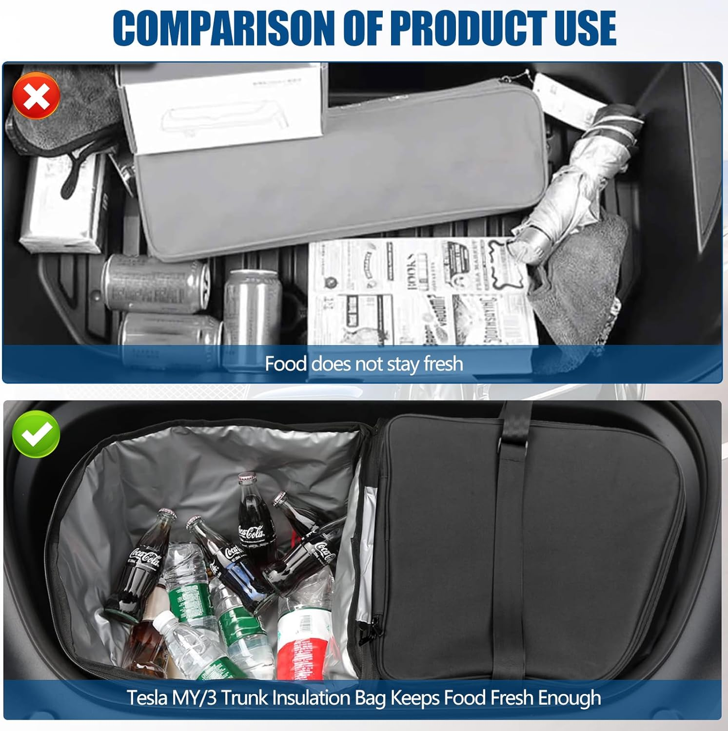 2024 Model 3 Highland Frunk Organizer, Car Cargo Organizer for Tesla Model 3 2017-2024, Front Trunk Insulation Cooler Bag, Portable Waterproof Container with Adjustable Strip - For Tesla Model 3 image number 5