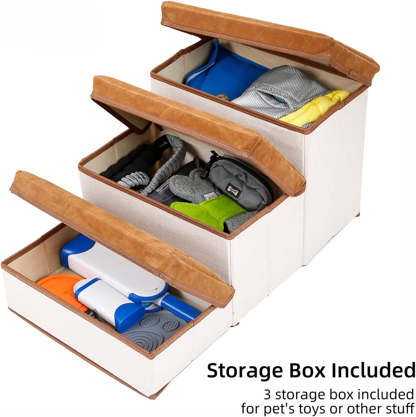 Foldable Pet Stairs with Soft Cushion, 3-Step Design, Hidden Storage, Easy Assembly, Ideal for Small Dogs & Cats (Brown, L, 3) image number 2