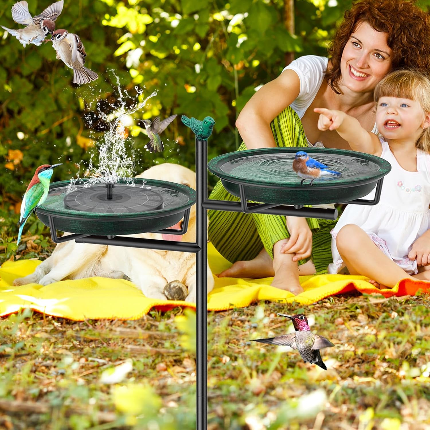 Veyfolzin.St Bird Bath Bowl Standing, 2-In-1 Bird Bath for Outdoor Garden with Double Basin for Water and Food, Metal Birds Bird Basin for Garden Decoration (Old Green) image number 4