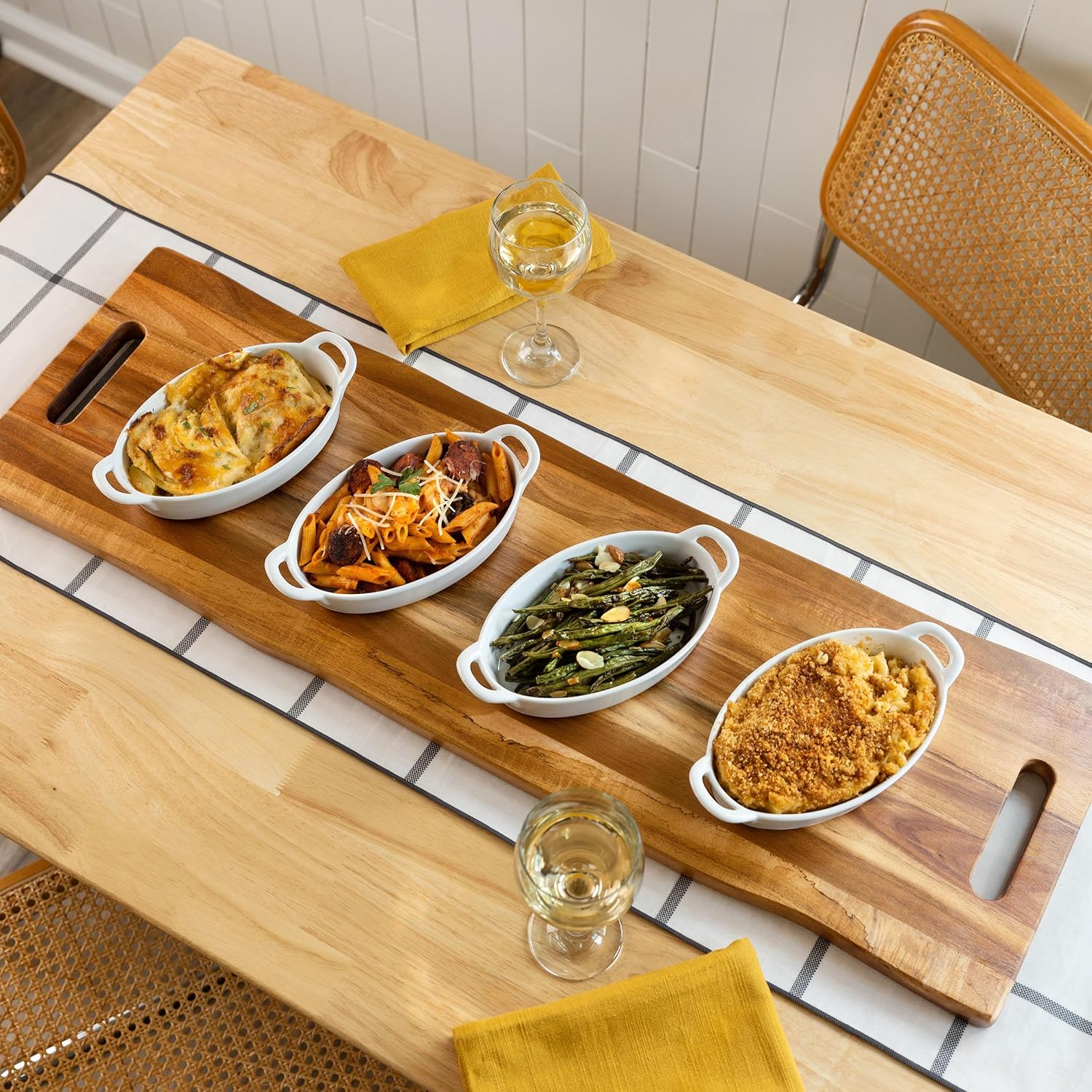 Large Acacia Serving Board with Handles, 36 X 12 Inch Rectangular Charcuterie Platter, Natural Wood Server for Meat, Cheese Board, and Party Appetizers, Extra Long 3Ft, Light - Light image number 3