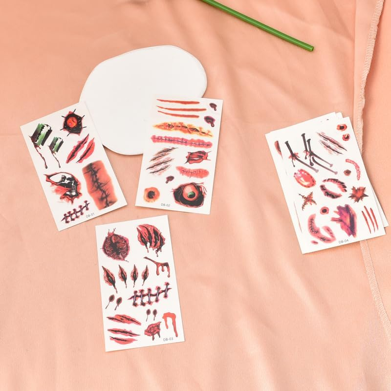 Halloween Temporary Tattoos for Women Men Adults Halloween Realistic Fake Scars Wound Tattoo Stickers Halloween Props for Halloween Makeup Halloween Themed Cosplay Party Accessories image number 6