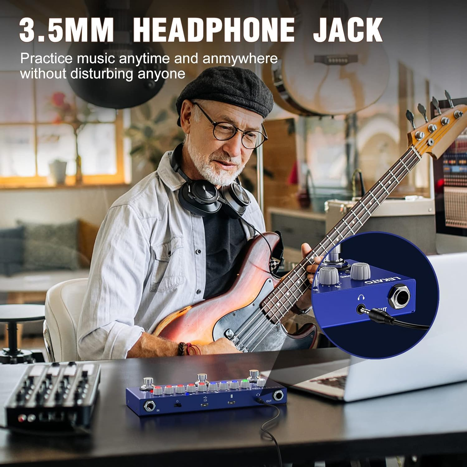 LEKATO Bass Multi Effects Pedal, with IR Loading 9 AMP Models, Delay Reverb Chorus Distortion Overdrive, Processor for Bass Guitar, Bluetooth 5.0,Recording, Built-In Battery, (BC-01421BN) image number 3