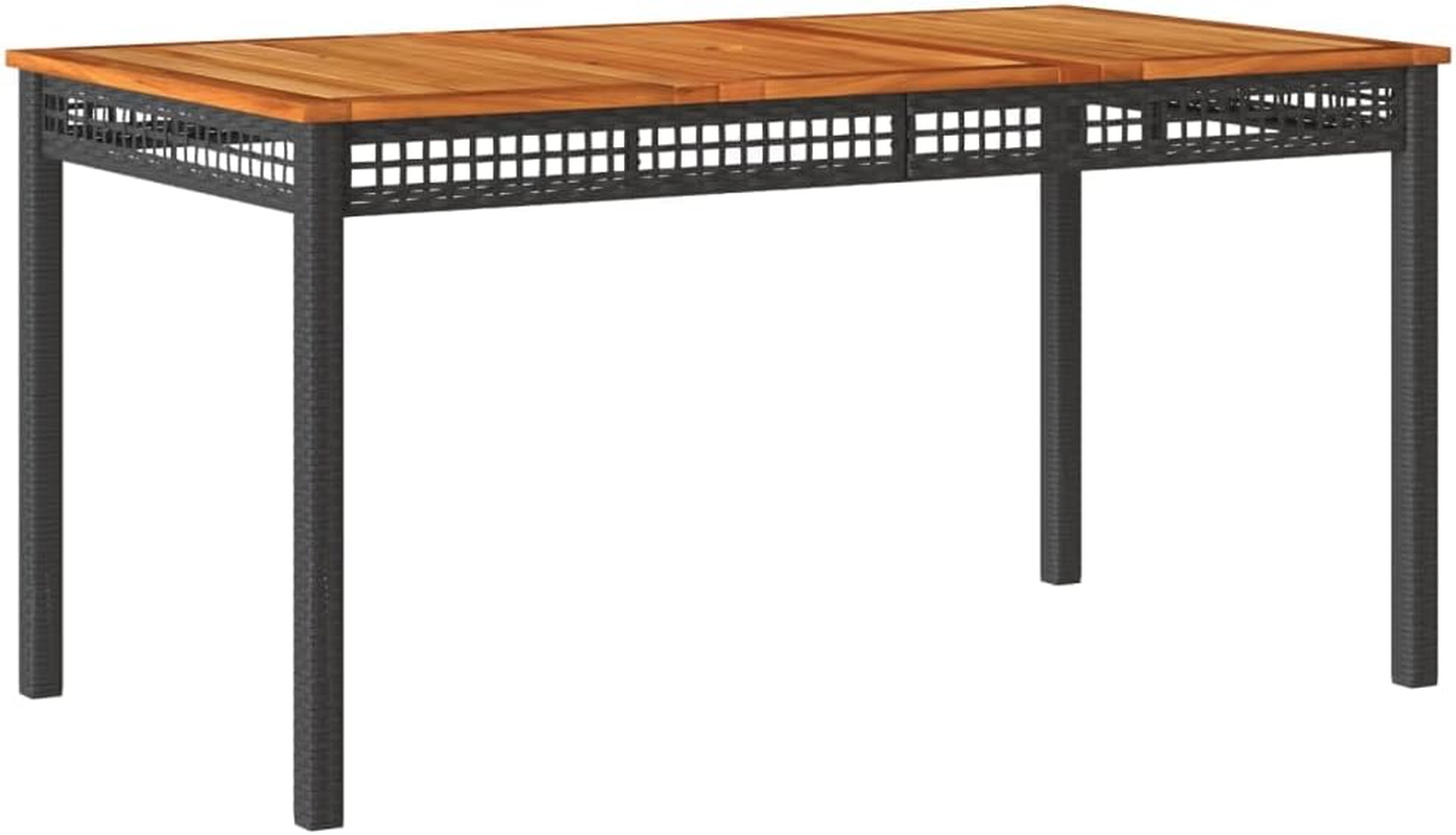 Vidaxl Patio/Garden Table - Black Rattan/Acacia Wood - Versatile Patio/Dining Use - Stable Steel Frame - 140X80X75 Cm image number 5