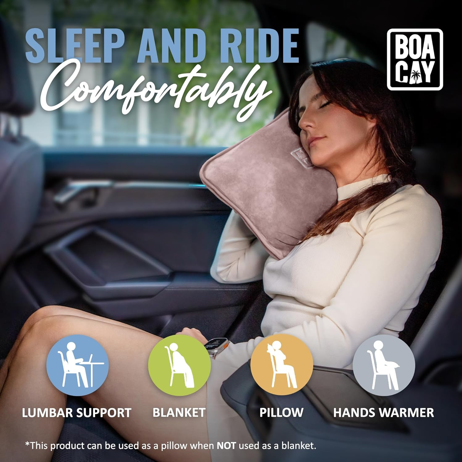 BOACAY Soft & Warm Travel Blanket for Airplane & Car - Long Flight Essential for Women, Men, Kids - Compact Pillow with Luggage Sleeve & Backpack Clip image number 5