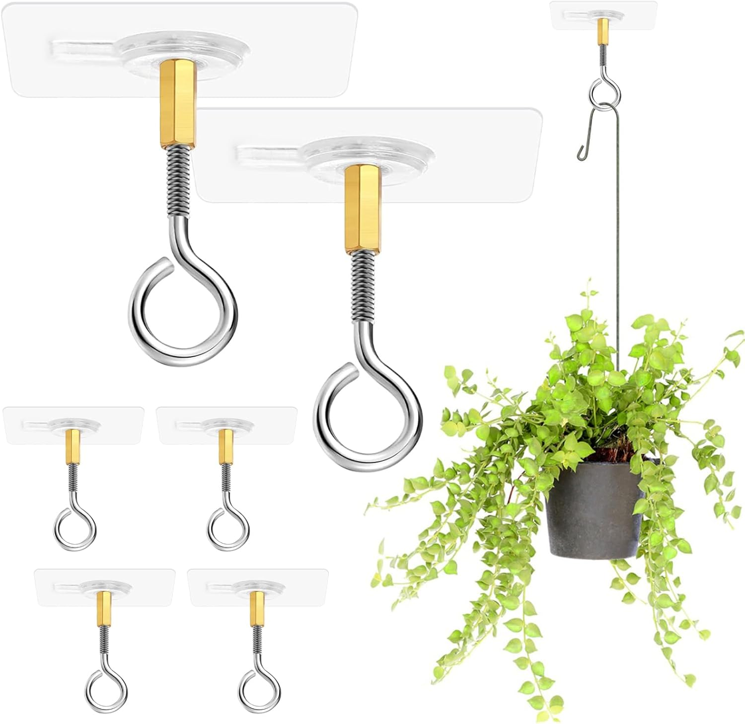 Sankoly 12 Pcs Self Adhesive Ceiling Hooks No Drilling Ceiling Hooks Stainless Steel Eye Hooks for Hanging Small Plants Ceiling Decoration image number 3