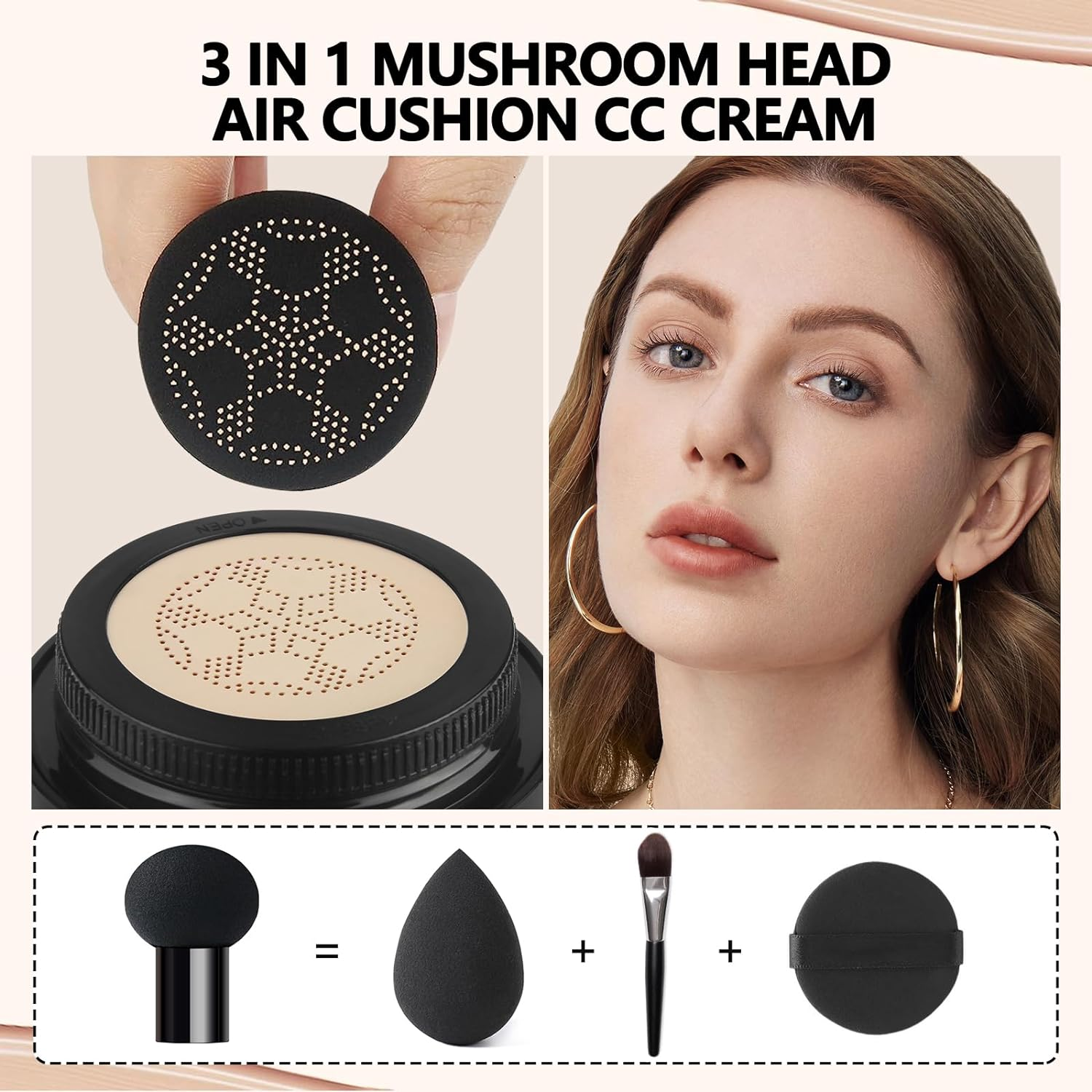 Anglicolor Mushroom Head Air Cushion CC Cream,Full Coverage Concealer,Face Makeup Foundation Long Lasting,Cc Cream Makeup Base Primer Even Skin Tone (#01 Porcelain, 30Ml) image number 1