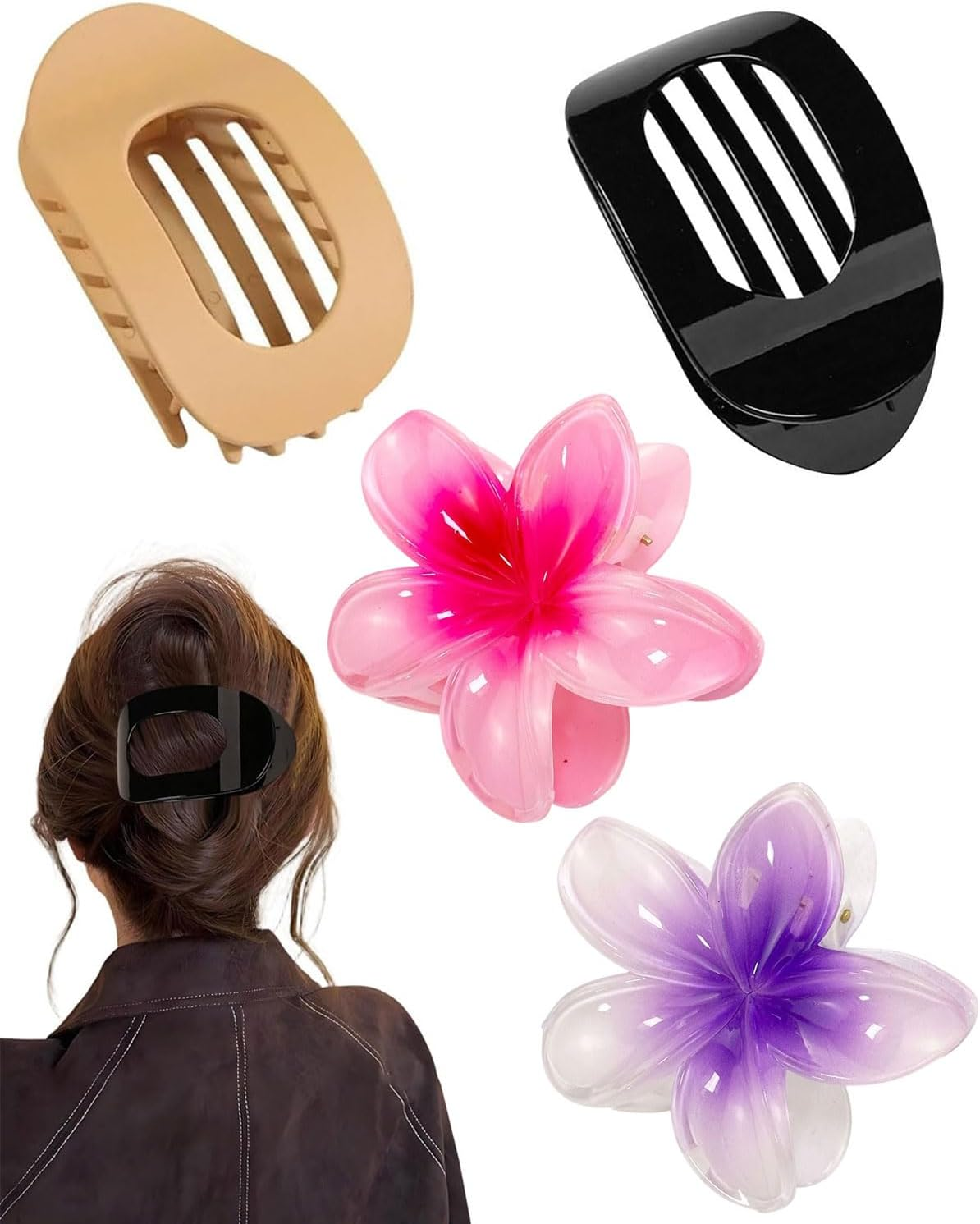 FUGLUS Pack of 4 Hair Clips, Duck Beak Hair Clips, Ladies, Flower Hairpin, Duckbill Hair Clips, Beak Hair Clip, Flat Secure Hold Inner Teeth Hair Claws, Strong Hold Side Hair Clips image number 1