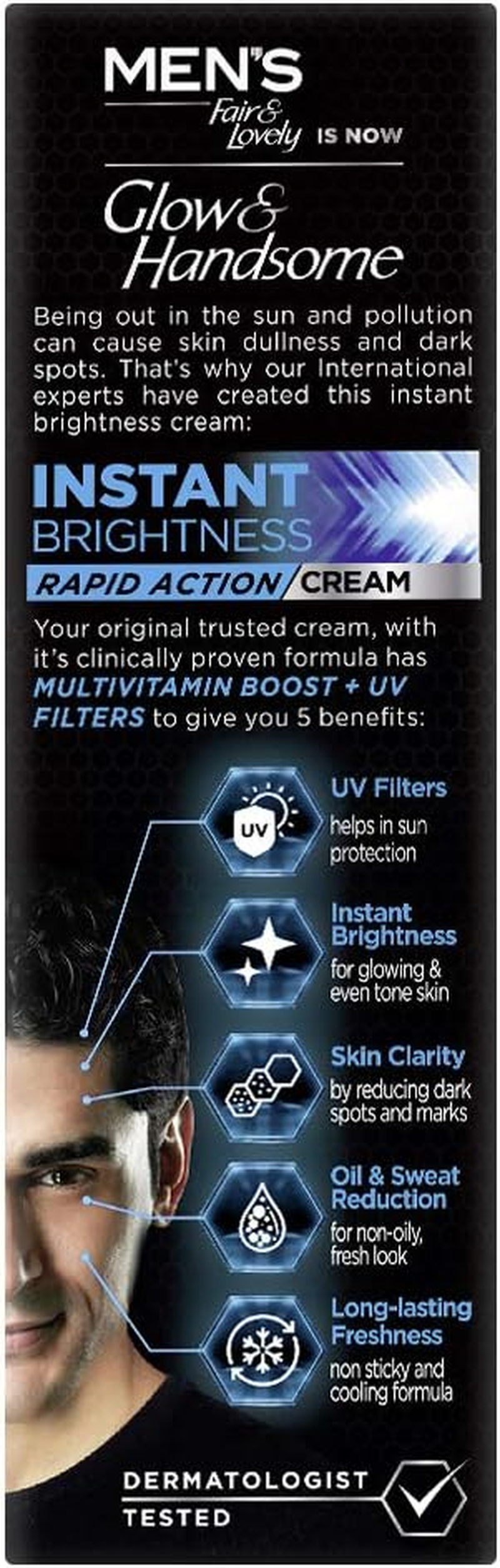 Fair & Lovely Glow & Handsome Instant Brightness Cream - 25 Grams Cream image number 6