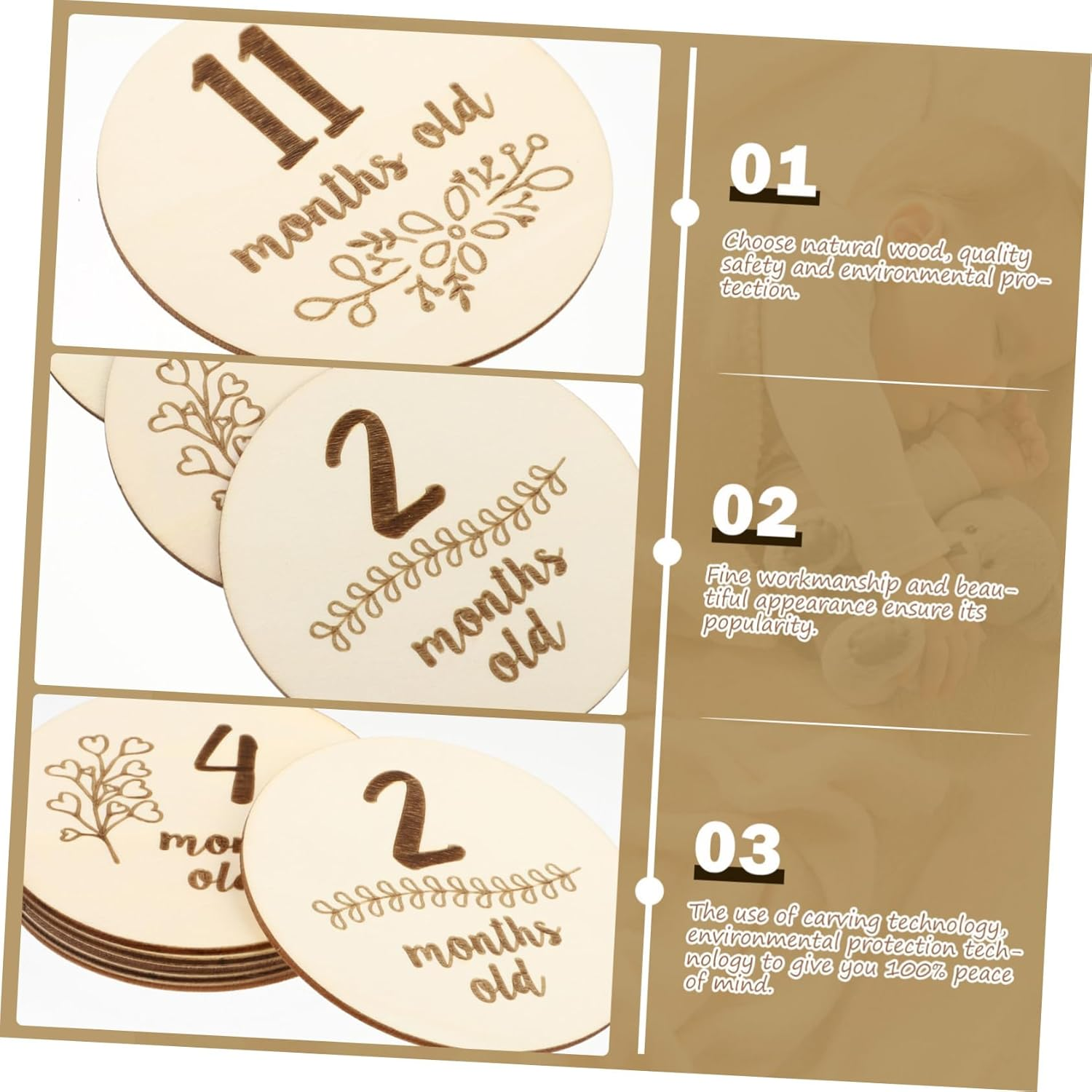 6Pcs Double Sided Birth Month Cards Photo Props Newborn Monthly Milestone Keepsake with Rounded Edges for Social Media Sharing and Memorable Albums image number 6