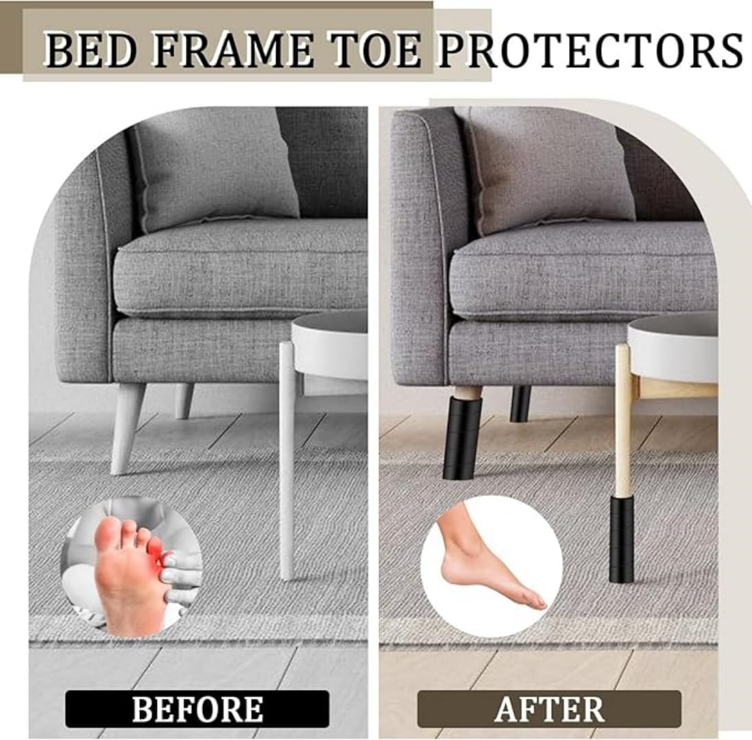 8 Pcs Bed Frame Toe Protectors,6" Foam Bed Frame Leg Covers,Bed Leg Protectors,No Adhesive or Glue,Prevent Toe-Stubbing Incidents from Hard Furniture (Black)