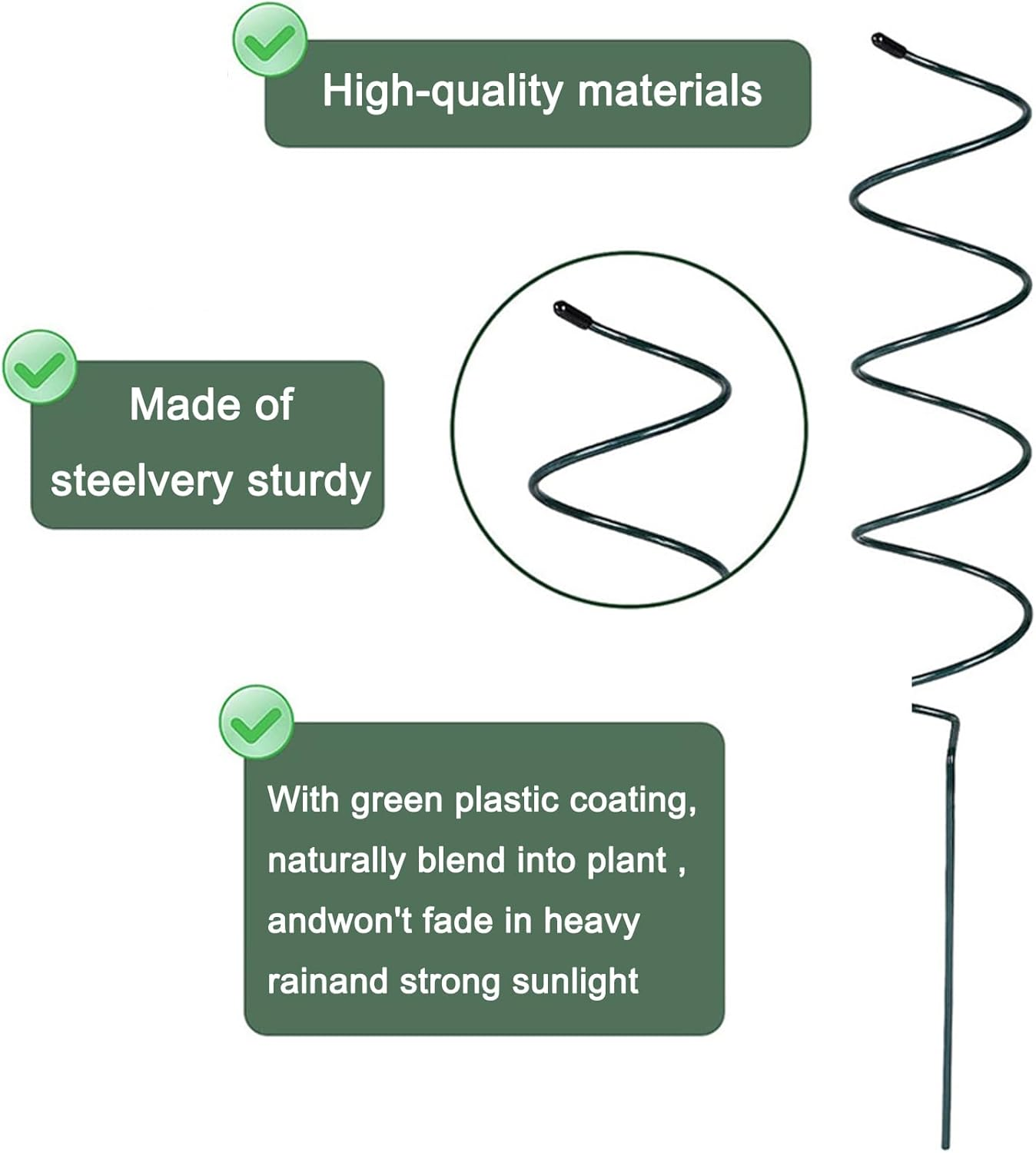 6PCS Green Tomato Spiral Stakes, Heavy Duty Plant Supports for Tomatoes, Peppers, Cucumbers, Vines Vegetables, Reusable Garden Stakes with Spiral Design image number 5