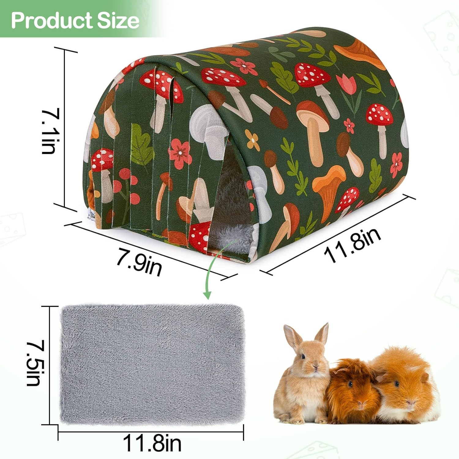 Washable Guinea Pig Tunnel with Curtains - Cozy Hamster Hideout Fit for Small Animals - Soft Accessories for Hamster/Chinchilla/Bunny - Dark Blue image number 2