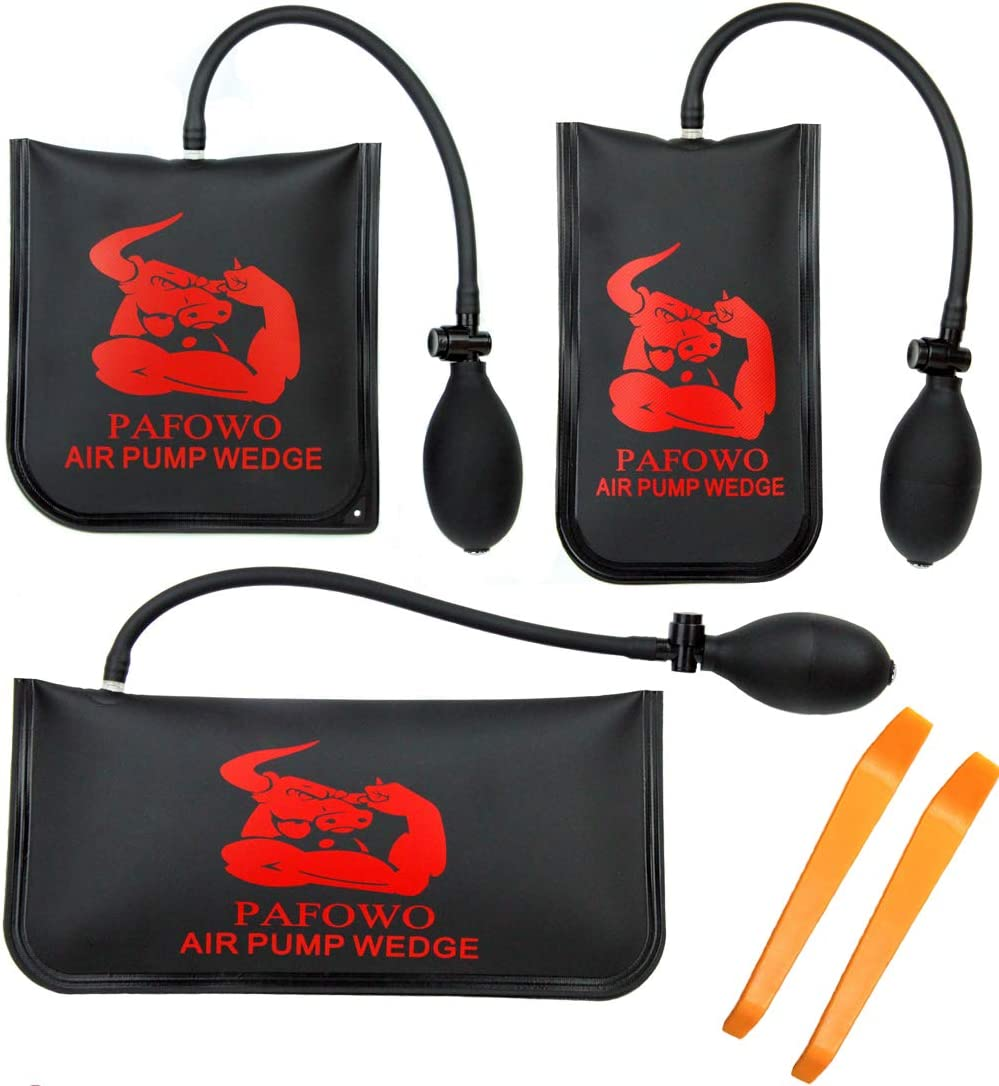 PAFOWO Improved 3 Piece Commercial Grade Air Wedge Bag Pump Professional Leveling Kit & Alignment Tool Inflatable Shim Bag. 3 Sizes(Small, Medium, Large) for a Variety of Jobs. 300 LB Rating