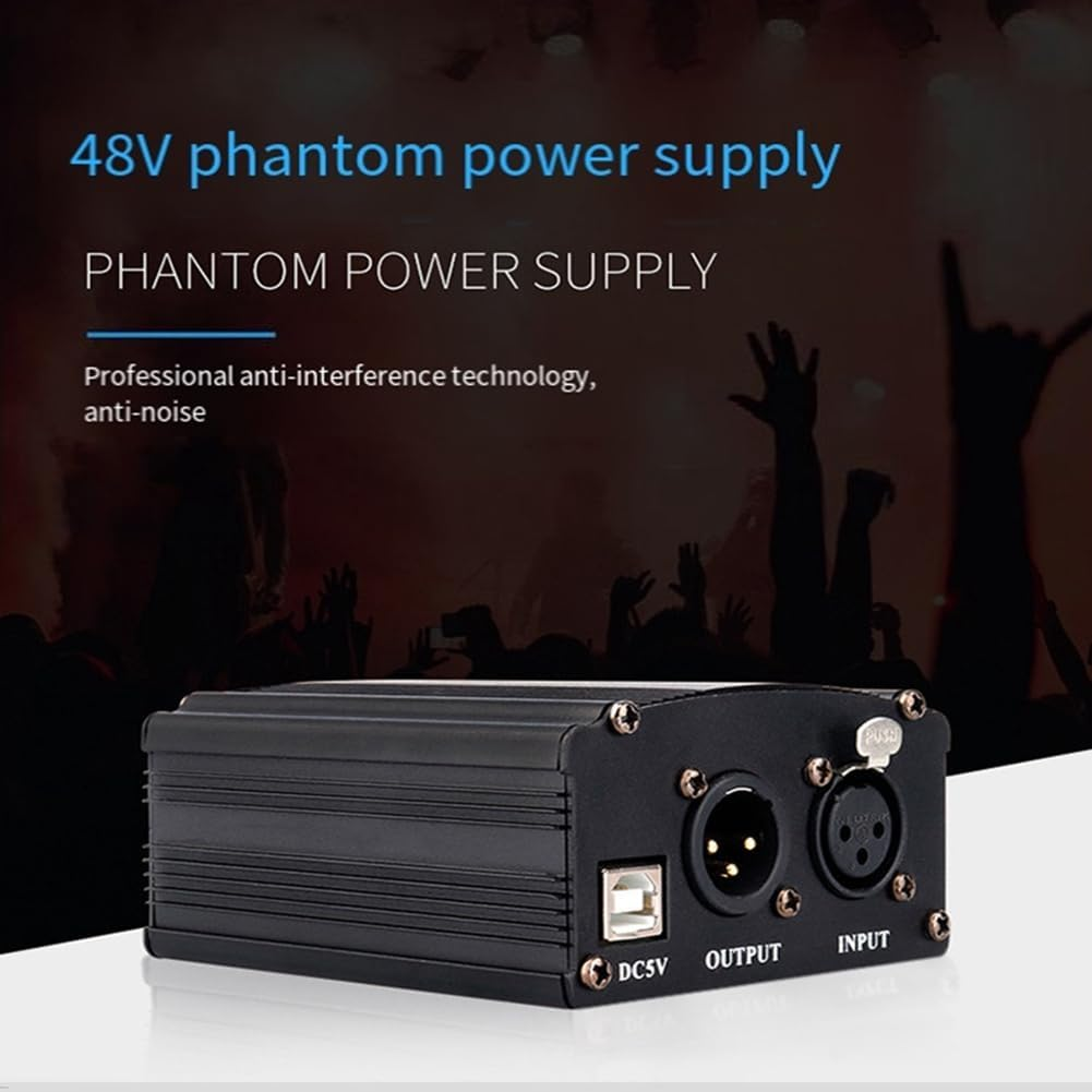 1-Channel 48V Phantom Power Supply with XLR 3 Pin Microphone Cable for Music Recording Equipment image number 4