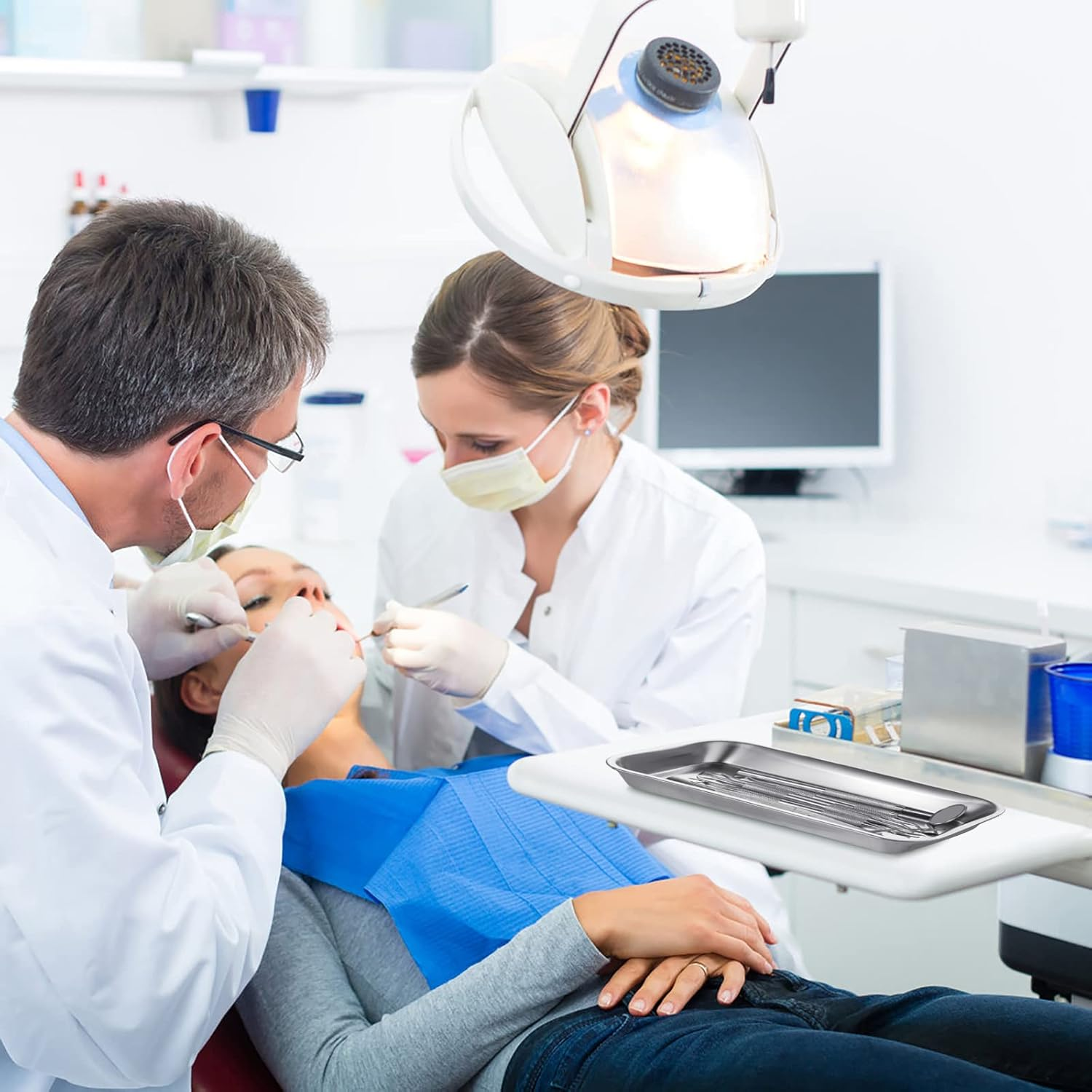 4 Pack Small Surgical Tray, 201 Stainless Steel Tray with Seamless Trays and Moderate Edge Height for Lab Dental Tattoo Piercing Instruments Organizer image number 4