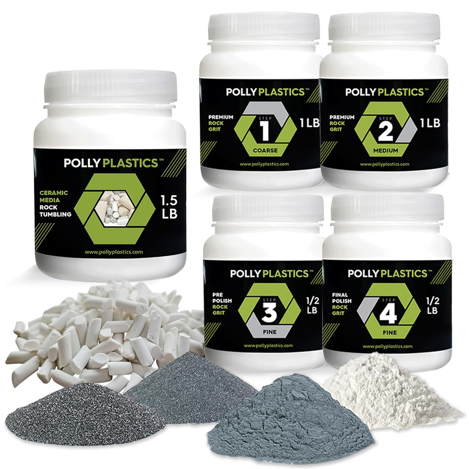 Polly Plastics Rock Tumbler Tumbling Media Grit Kit & Ceramic Filler in Heavy Duty Resealable Bags image number 2