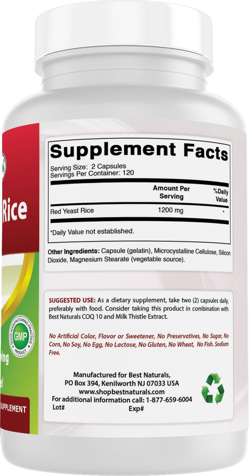 Best Naturals Red Yeast Rice 1200Mg per Serving 240 Capsules - Premium Formula - 3Rd Party Lab Tested image number 4