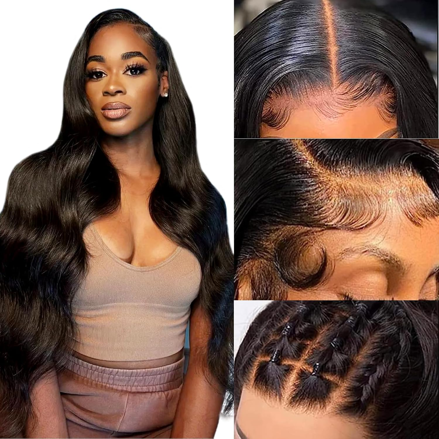 MEGALOOK 210% Density Glueless Wigs Human Hair HD Pre Cut 5X6 Lace Front Wigs Ready to Go Glueless Wig Body Wave Human Hair Wig Real Pre Plucked Bleached Tiny Knots 30 Inch