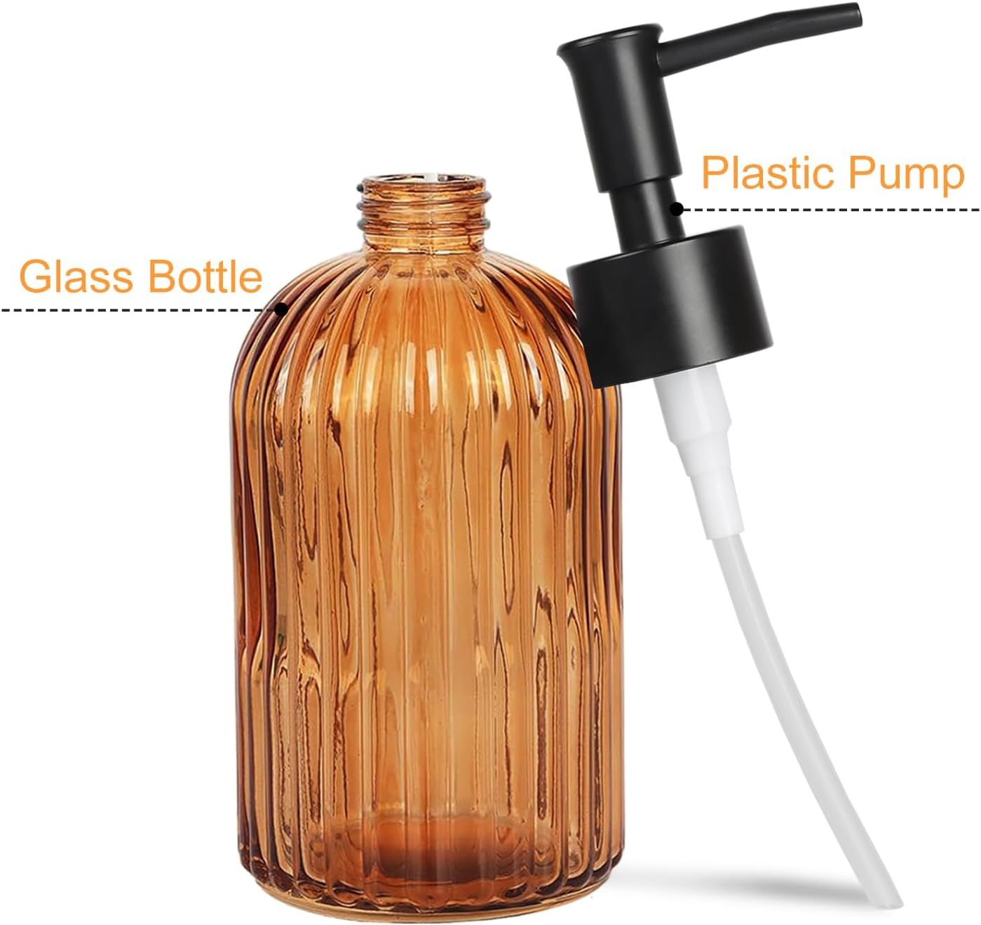 GKSCXEXE 400Ml Amber Glass Soap Dispenser with Plastic Pump & Funnel, Liquid Hand Wash Dispenser for Bathroom Kitchen, Refillable Pump Bottle Bottle for Hand Soap, Dish Soap, Shampoo, Lotions image number 1