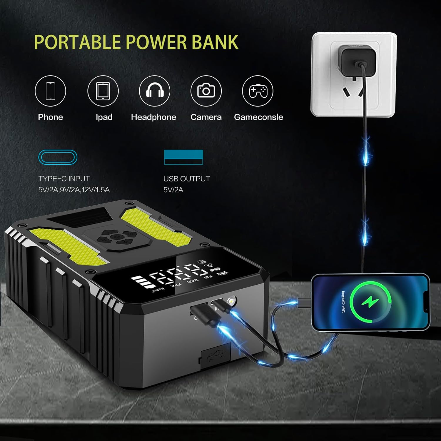 4000A Car Battery Jump Starter with Air Compressor, Portable Jump Starter Power Back (All Gas/8.0L Diesel), 12V Car Battery Charger with Tire Inflator, Storage Case, Built-In Air Hose