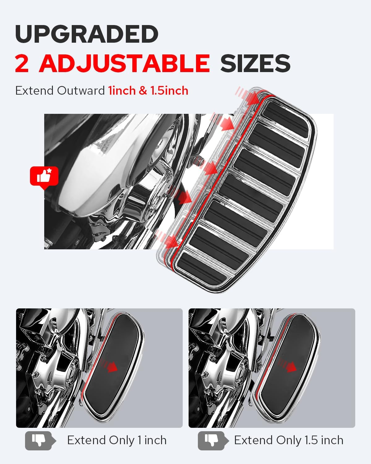 Benlari 1Inch &1.5Inch Driver Floorboard Extensions, Floorboard Spacer Extenders Compatible for Harley Touring Street Glide Road Glide Electra Glide Road King 2009-2024, FL Trikes 2009-2013, Chrome