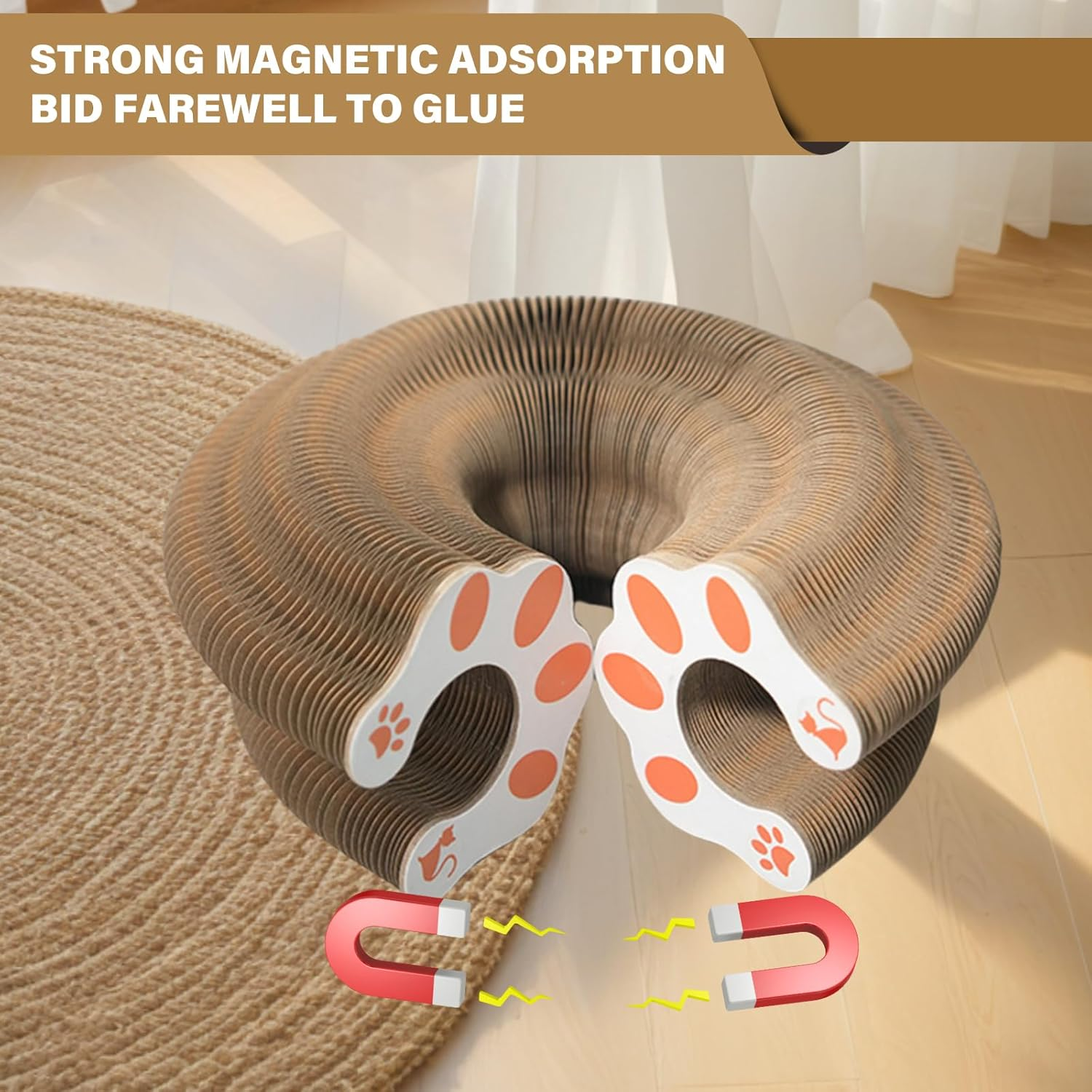 Vegena Cat Scratching Board - Pack of 2, Magic Organ Cat Scratching Board with Bell, Cat Toy round Bed, Scratching Toy for Cats image number 5