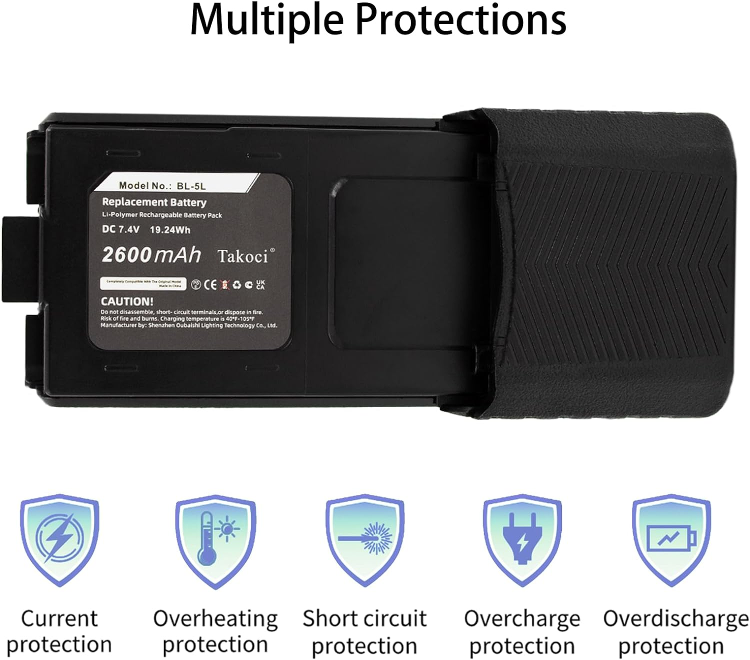 7.4V/2600Mah Battery Replacement Compatible with Baofeng UV-5R UV-5R+ plus BF-F8HP UV-5RE plus UV-5RB UV-5X RD-5R UV-5RTP Walkie Talkie Lithium-Ion Battery