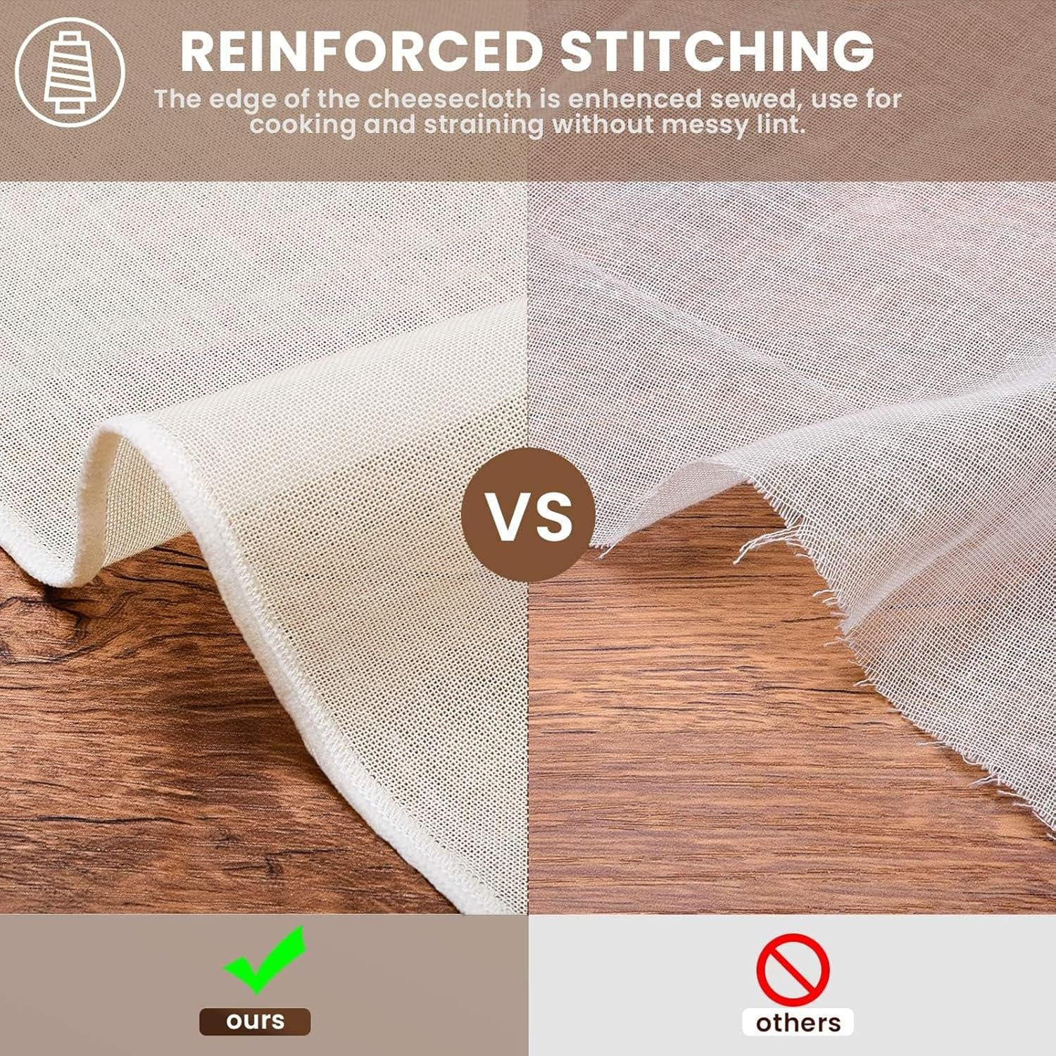 Tehttz 4Pcs 50X50Cm Cheesecloth for Straining, Organic Unbleached Cotton Cheesecloth with Hemmed Edge, Reusable Washable Unbleached Pure Cotton Cheesecloth for Cooking Brewing Coffee Tea image number 3