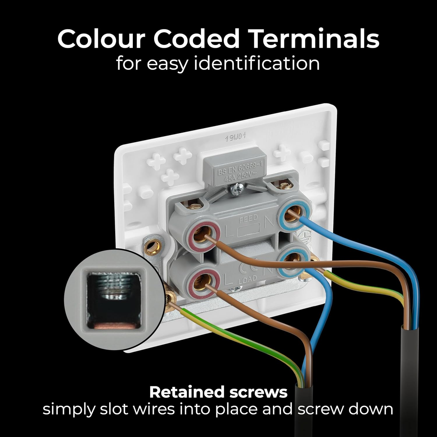 BG Electrical Cooker Control Switch Unit with LED Power Indicator, Single Plate, Double Pole, round Edge, Nexus 800 Series, White Moulded, 45A, 874 image number 5