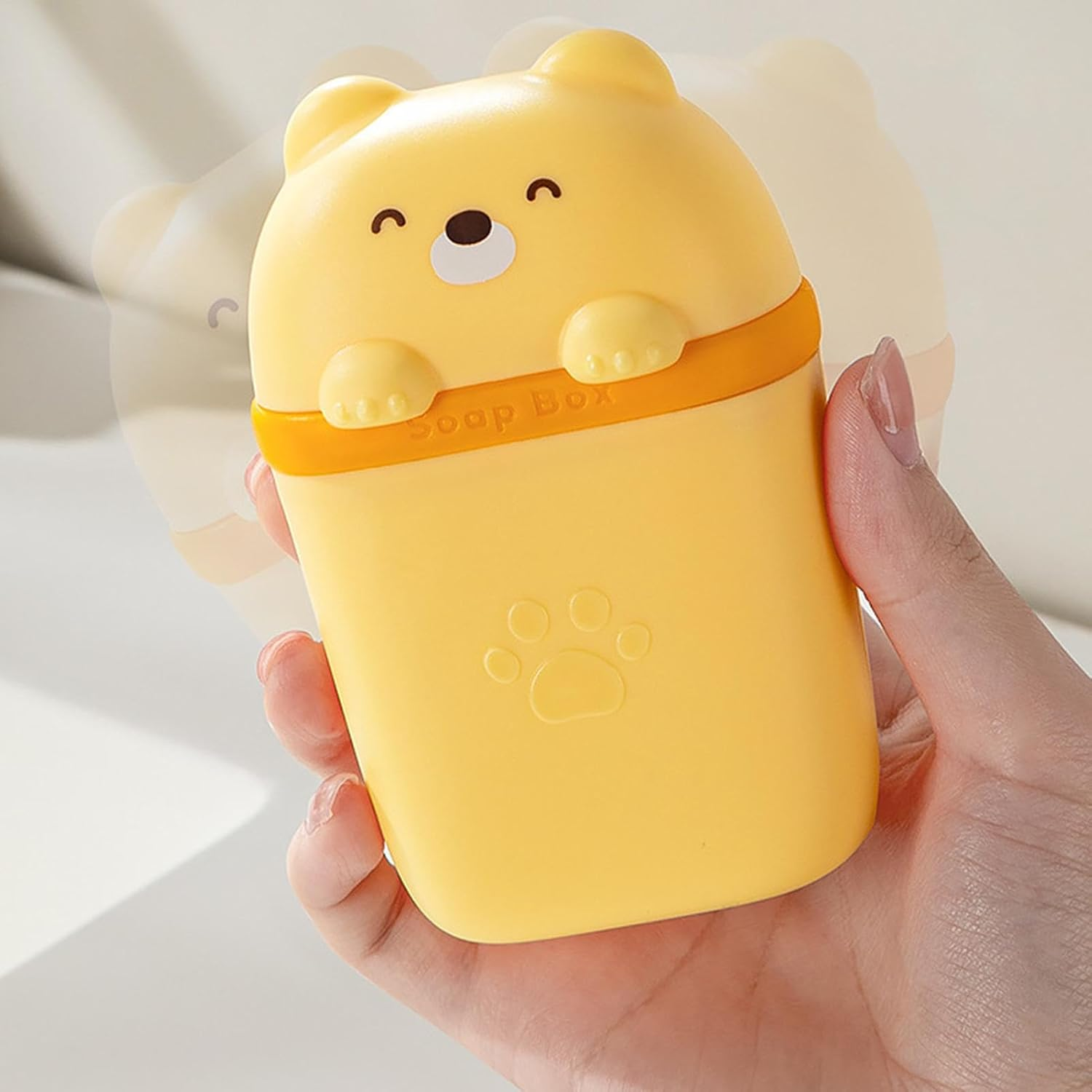 Travel Shampoo Bar Case - Travel Body Cleaning Bar Box | Cute Bear Shape Body Washing Bar Travel Case with Draining Hole for Long Trips - Yellow image number 5
