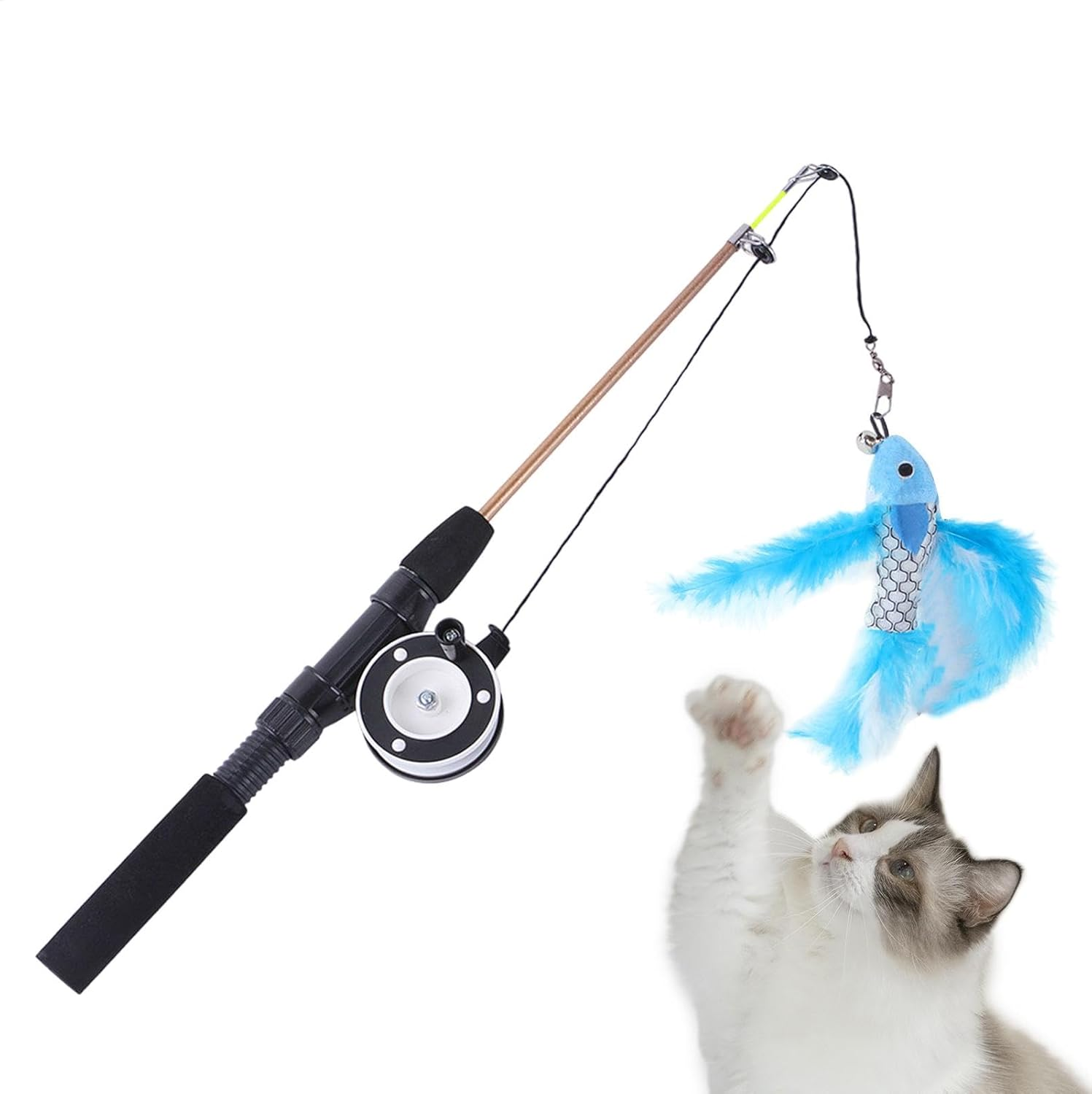 Lmyit Fishing Pole Cat Toy,Retractable Cat Wand Toy for Indoor Cats - Interactive Cat Toys Kitten Exercise Toys with 2-Section Fishing Pole for Indoor Outdoor Cats image number 4