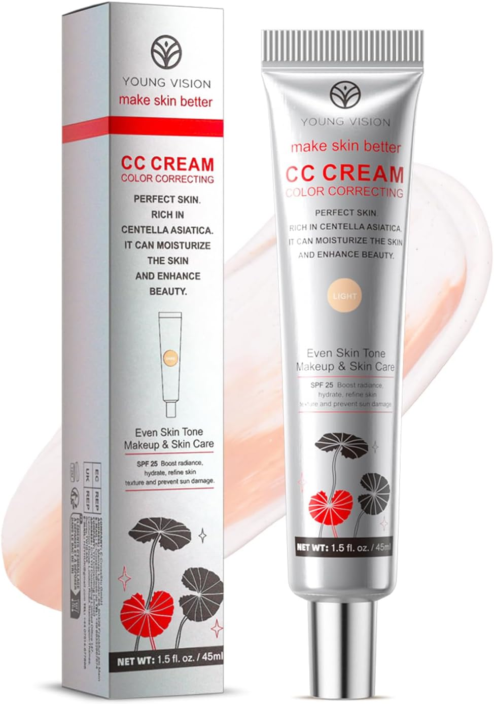 Multi-Purpose CC Cream with SPF 25 - Full Coverage Hydrating Foundation, Color Corrector & Primer with Centella Asiatica | Moisturizing Concealer & Sunscreen (LIGHT, CC Cream) image number 6