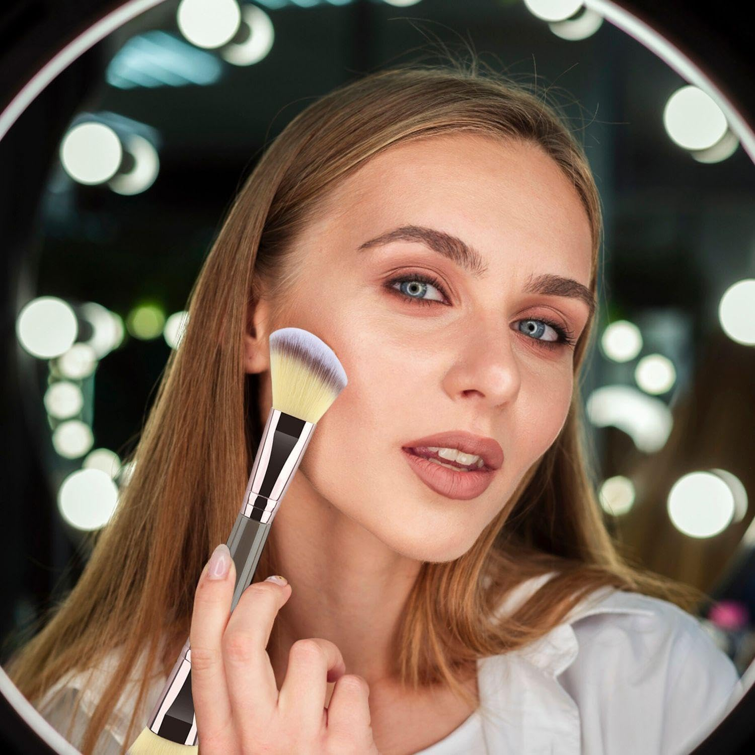 3 Double Headed Loose Powder Brushes, Soft Repair Brushes, Face Beauty Tools, Suitable for Blush, Liquid Foundation and High Gloss image number 2