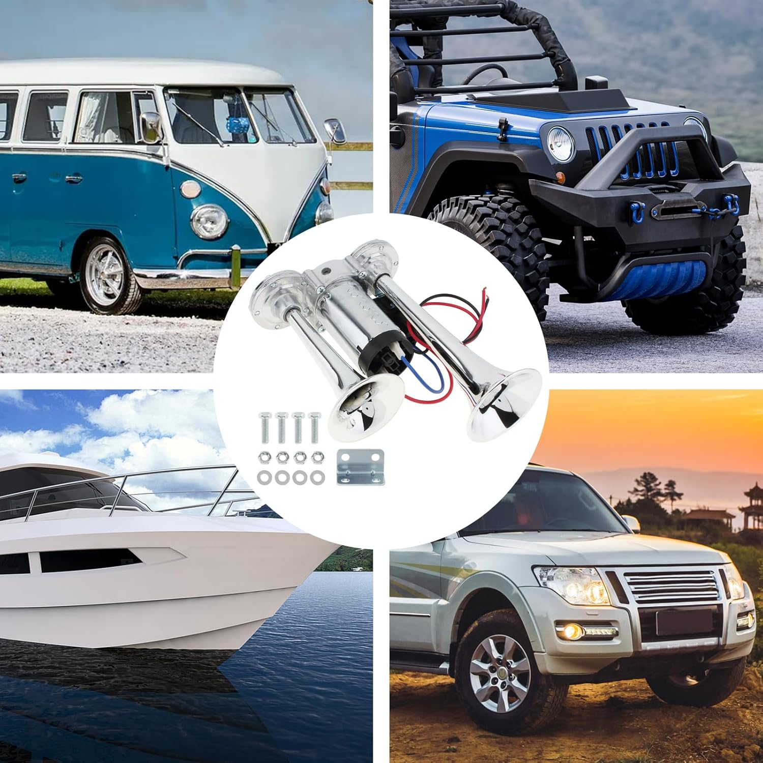 Drisentri 12V Air Horn for Truck, 600DB Dual Trumpets Super Loud Electric Car Air Horn Kit with Compressor for Cars Trucks Lorry Trains Boats