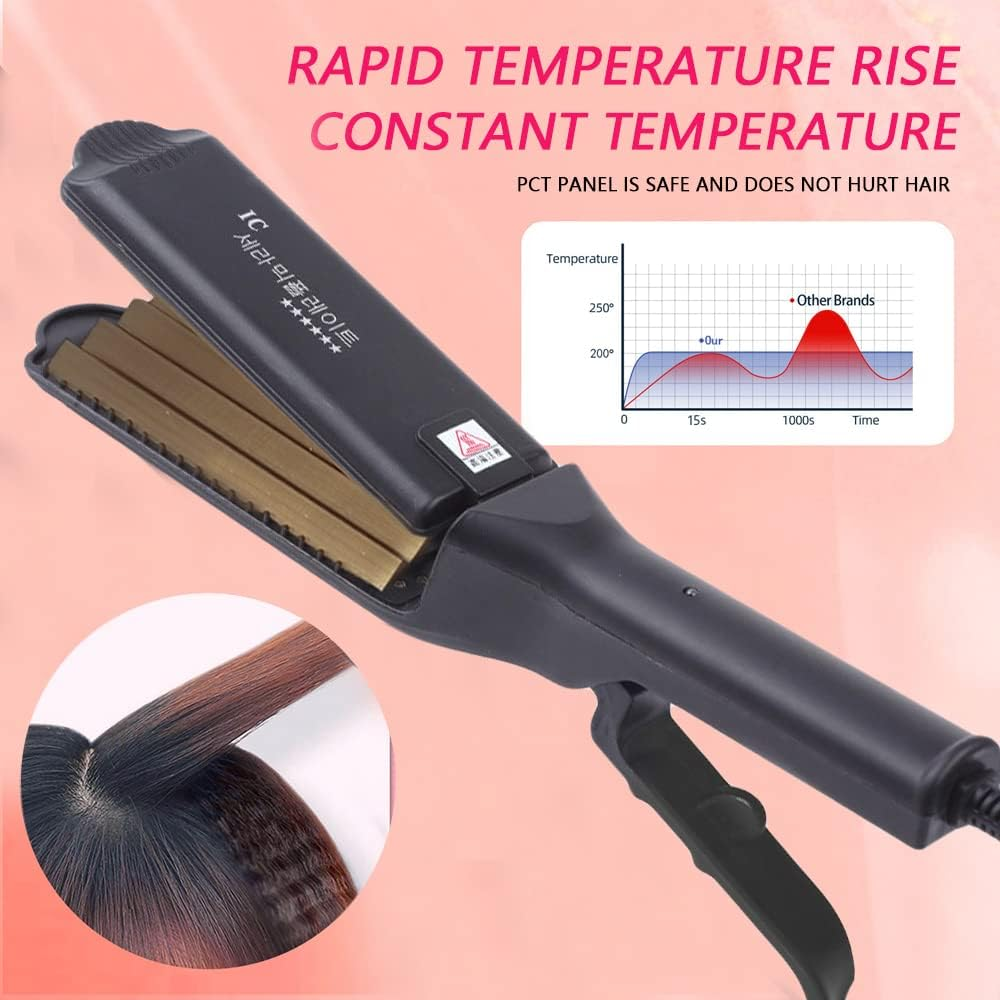 Pro Big Hair Crimper, Corrugated Iron Hair Waver, Fluffy Hair Straightener Curling Iron, Titanium Ceramic Flat Crimping Iron Plate image number 2