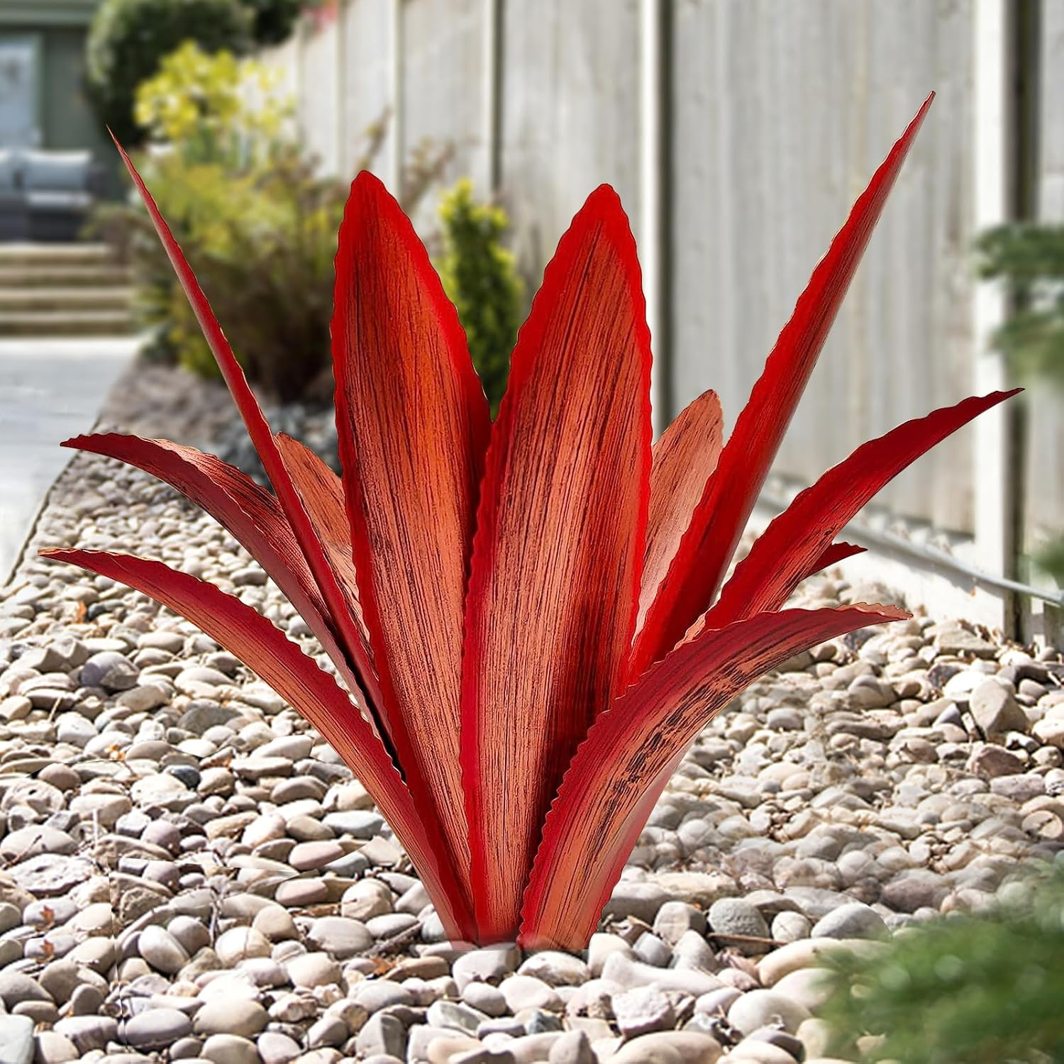 TOMBABY Enlarge Thickened Wind Resistant Metal Agave Garden Art Metal Plant Country Garden Sculpture Statue Outdoor Decoration Agave Metal Plant Courtyard Garden Lawn Ornament Gift (1, 12 Leaves Red) - 5, 1 Solar Blue image number 7