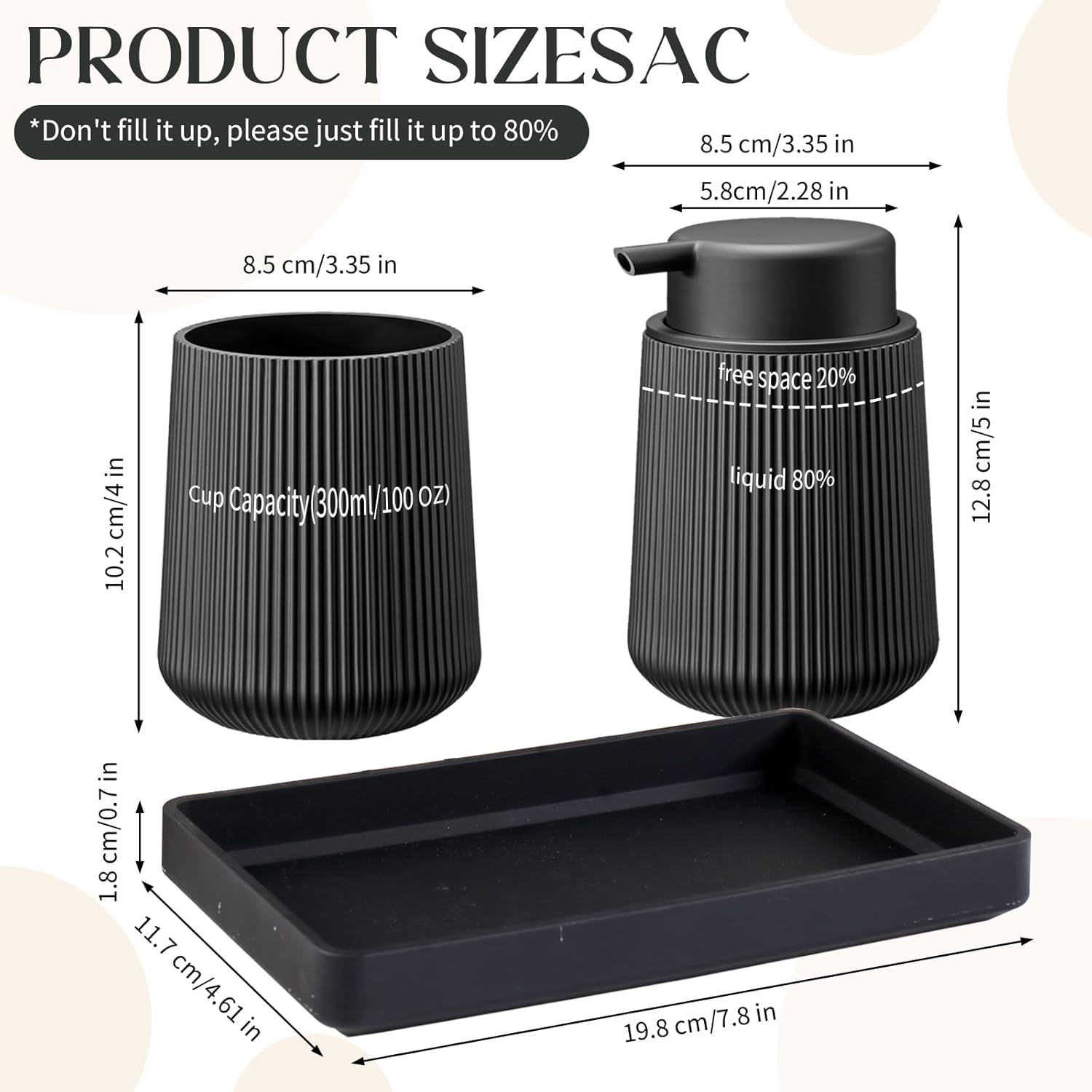 Black Bathroom Accessories Set - 3Pcs Bathroom Accessory Sets with Toothbrush Holder,Lotion Soap Dispenser,Qtip Holder Dispensr & Vanity Tray,Bathroom Countertop Vanity Oganizer - Matte Black image number 5