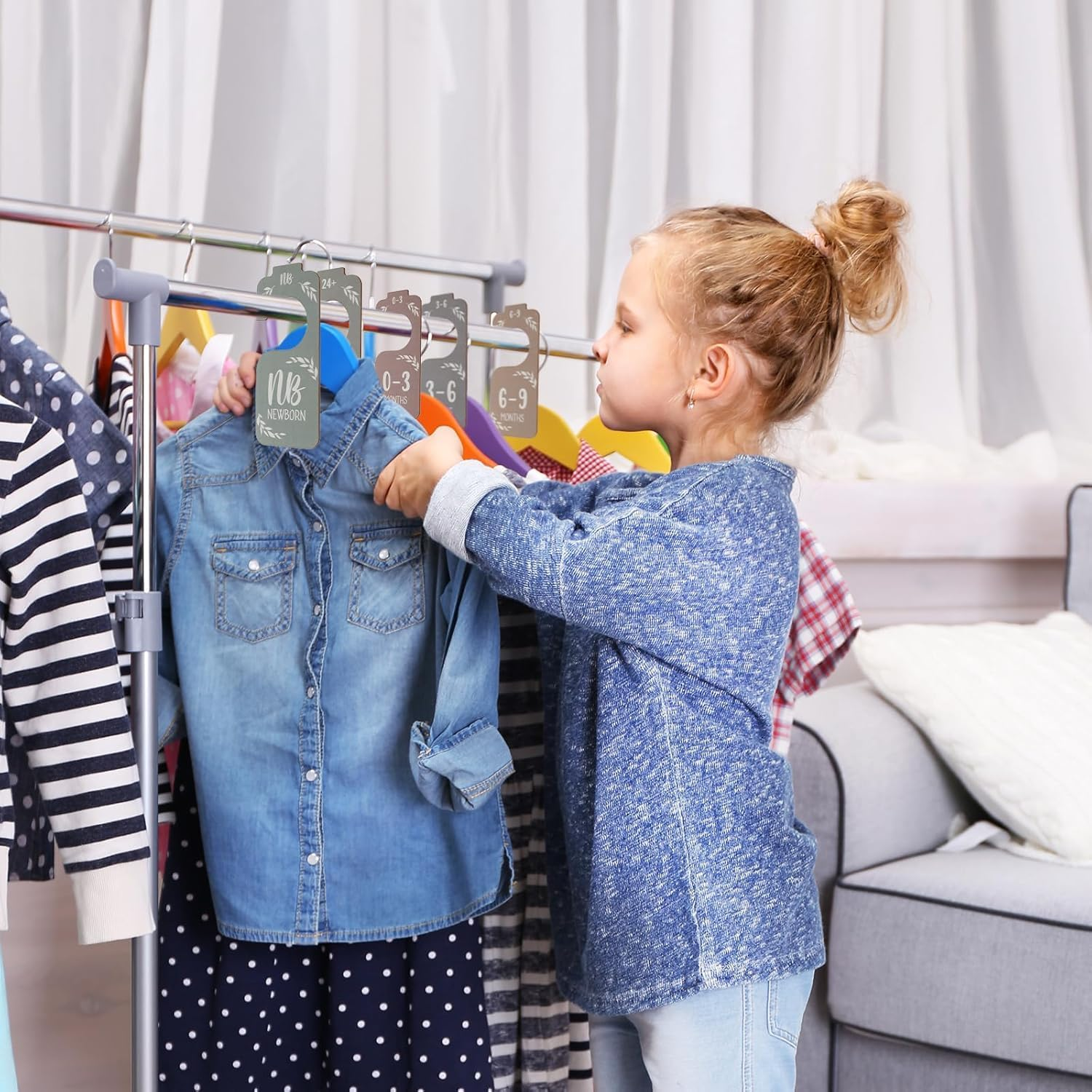 Wooden Baby Closet Size Divider Organizer Hanger Clothing Dividers,8Pcs Double-Sided Baby Wardrobe Divider Wooden Clothes Hanger,Wooden Baby Closet Size Divider Organizer Hanger Clothing Divider image number 2