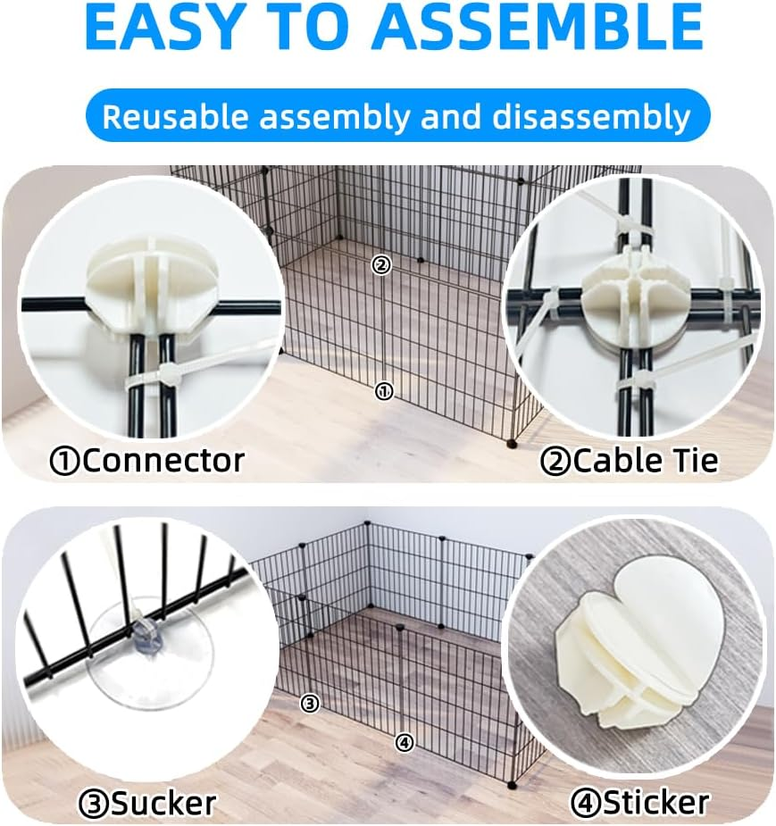 Ricjurzzty Pet Playpen,Portable Metal Wire Mesh XXS Size 30Cm(11.8In),Small Animal DIY Pen Cage Yard Fence,Outdoor & Indoor for Kitty,Puppy,Rabbit Hedgehog,Guinea Pig,Chinchilla (20 Panels, Black) image number 3