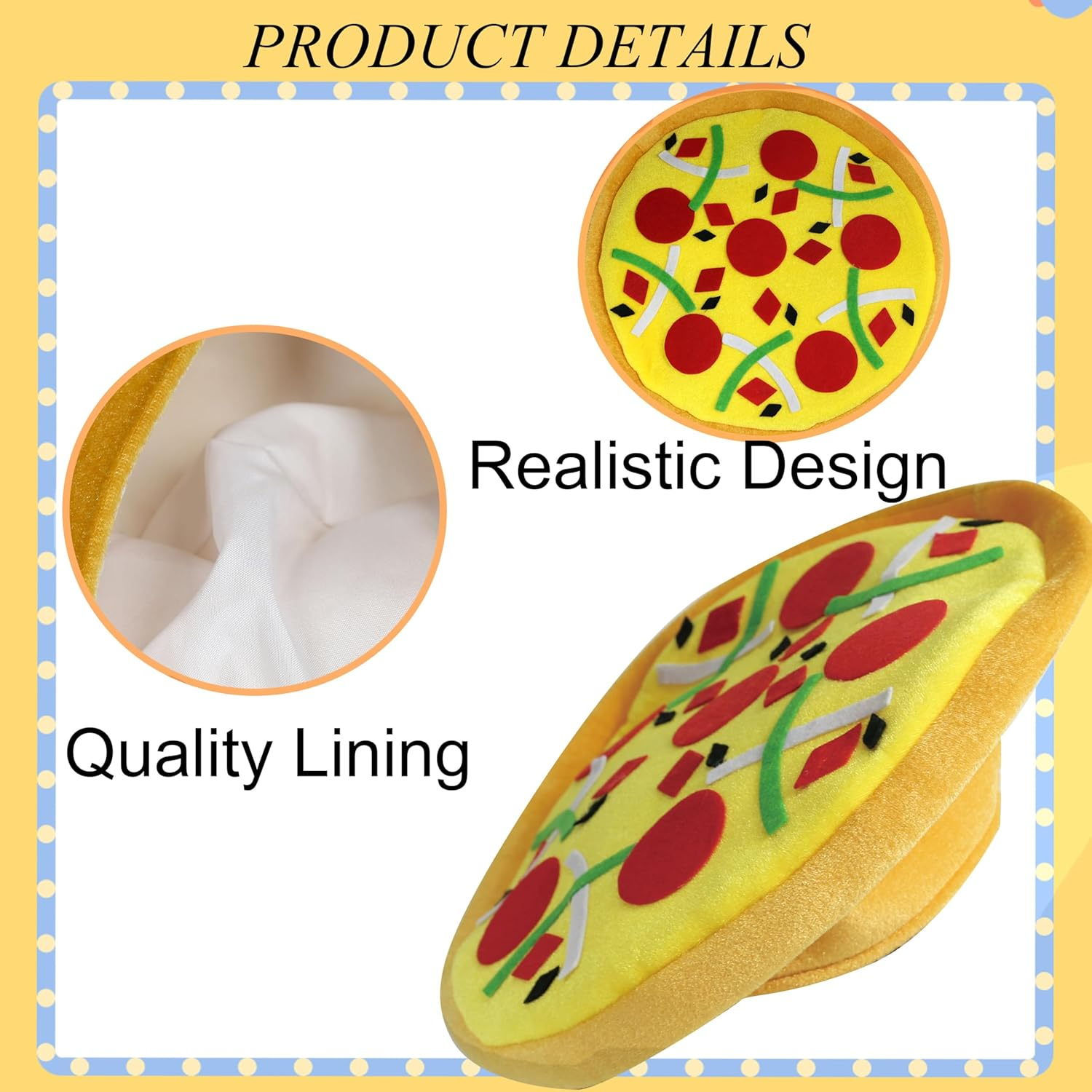 Pizza Hat - Realistic Food Costume Headwear with Cheese & Toppings - Fun Party Costume Accessory for Adults -Ideal for Themed Parties, Events & Festivals image number 3