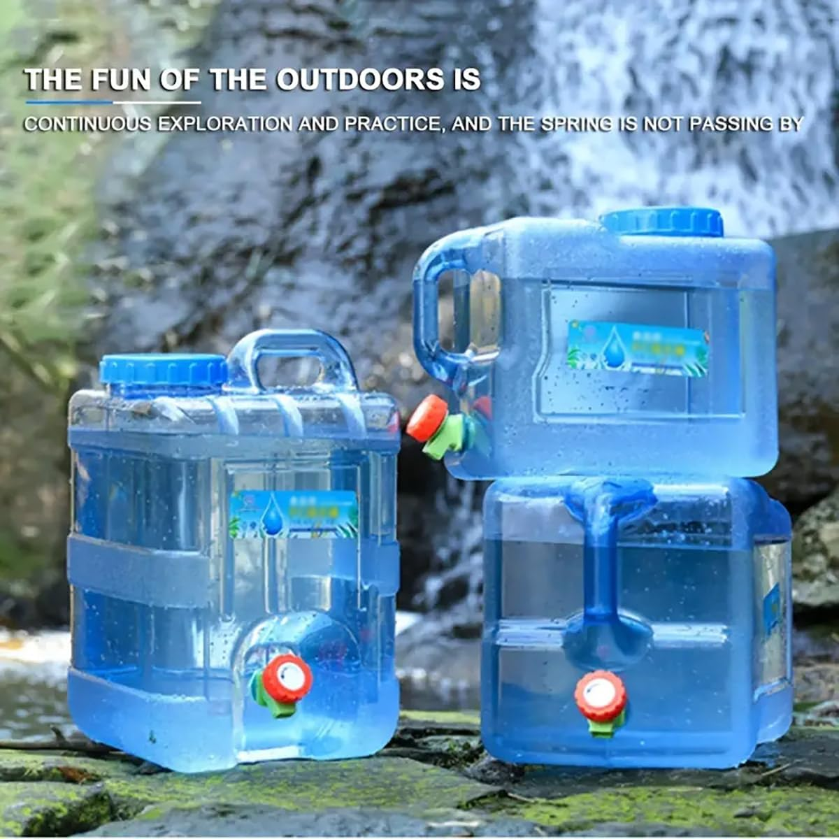 AIMALL Outdoor Water Storage Container, 1.98/2.64/3.96 Gallons, Leak-Proof Portable Drinking Water Jug with Tap for Camping, Blue