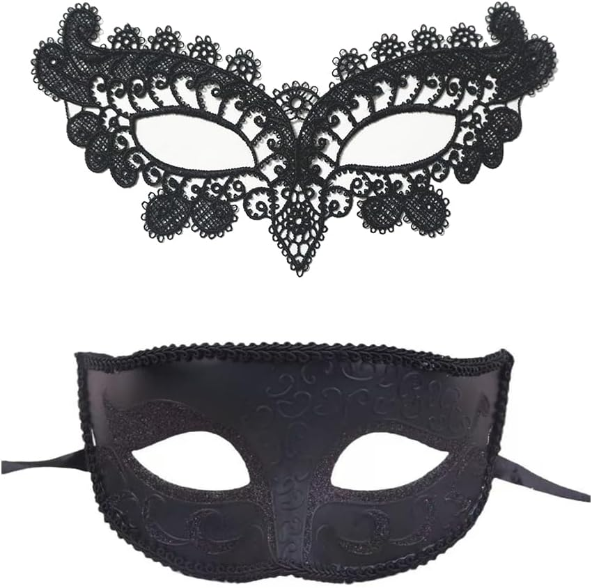 2 Pcs Masquerade Ball Masks, Couple Lace Masks,Venetian Party,Mask for Fancy Carnival Ball Halloween Party Costume Dress Halloween image number 3