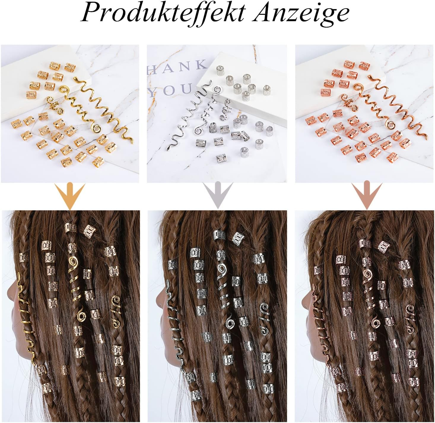 Pack of 28 Dreadlocks Jewellery Hair Spiral Clips, Adjustable Metal Cuffs Hair Braiding Beads Dreadlocks Beads Hair Accessories Braids Hair Dreadlocks Accessories (Rose Gold) - Rose Gold image number 2