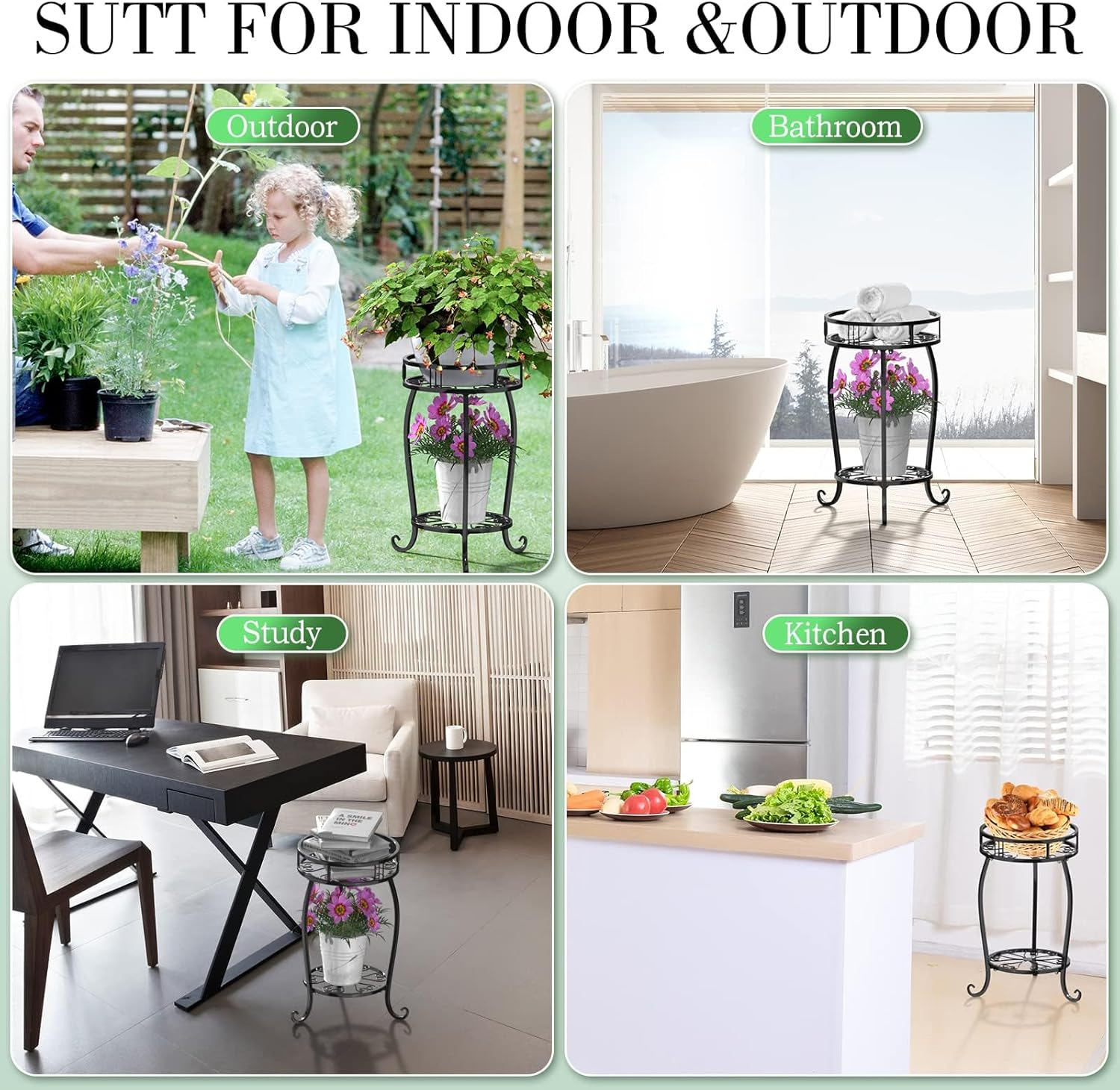 Stlove Metal Plant Stand,2 Tier 19.3 Inch Flower Stand Indoor Decor Flower Pot Shelf Black Iron Pot Stand Planter Holder for Flowerpot Home Garden Corner Porch(Pot & Plant Not Included) image number 4