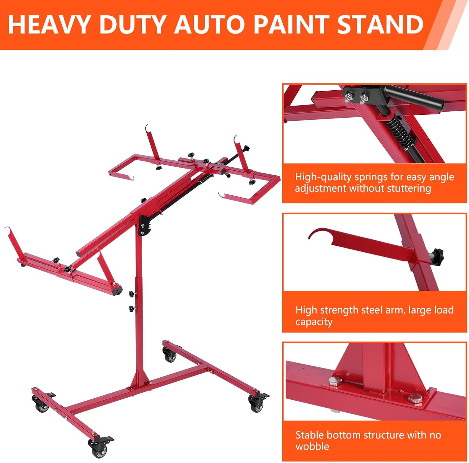Multifunction Automotive Paint Stand, 0&deg; to 90&deg; Adjustable Rotating Paint Stand Bumper, Hood, Wings and Door Stands for Painting image number 3