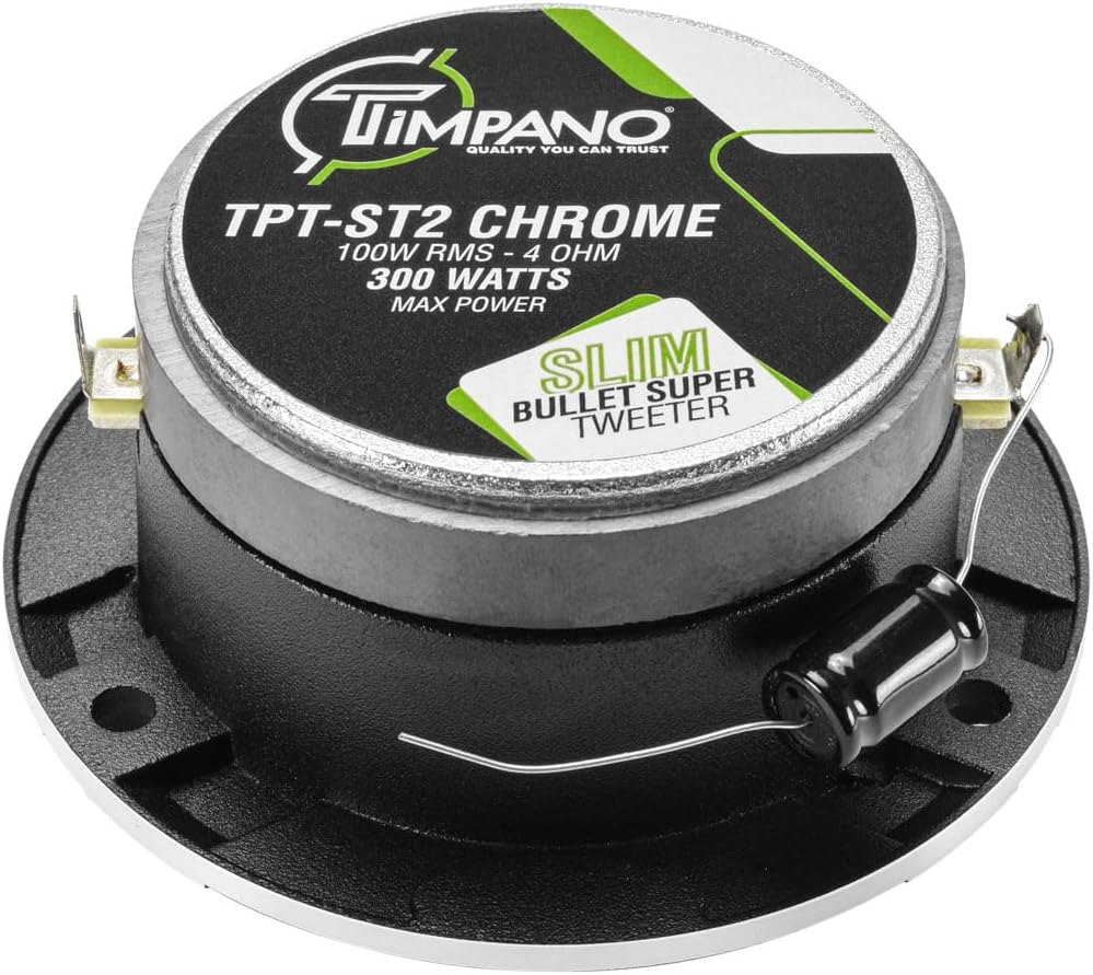 Timpano 1600 Watts Bundle 2X 6.5 Midrange Speakers TPT-MR6-4 Bullet 500 Watts, 4 Ohm + 2X Super Tweeters TPT-ST2 Chrome for Car Audio Systems (2 Speakers, 2 Tweeters) image number 3