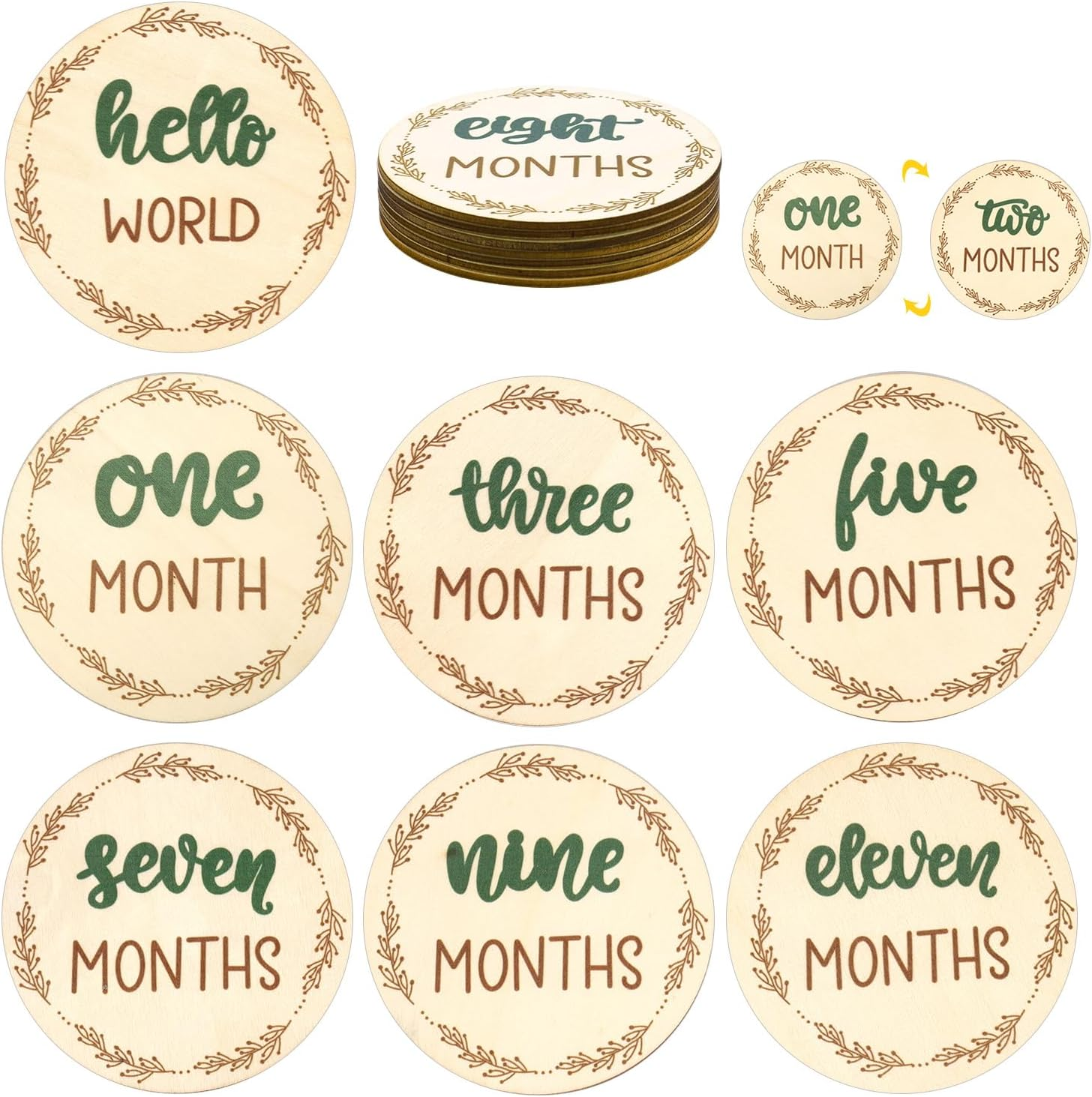 7Pcs Wooden Baby Monthly Milestone Cards, Baby Months Signs Double-Sided Baby Growth Signs Monthly Discs Monthly Photo Props Monthly Markers for Baby Practical Supplies to Record Growth image number 4